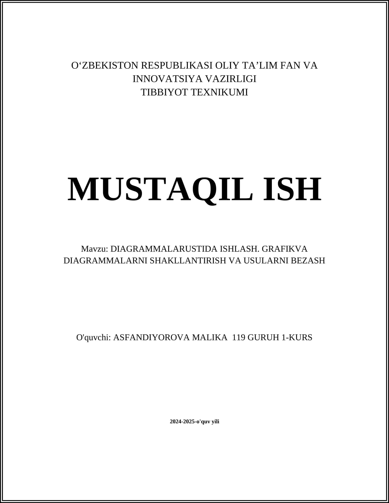DIAGRAMMALARUSTIDA ISHLASH. GRAFIKVA DIAGRAMMALARNI SHAKLLANTIRISH VA USULARNI BEZASH