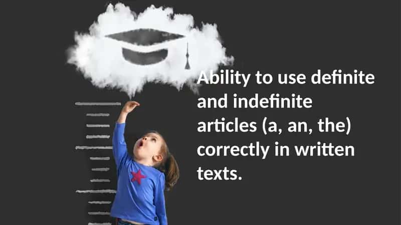 Ability to use definite and indefinite articles (a, an, the) correctly