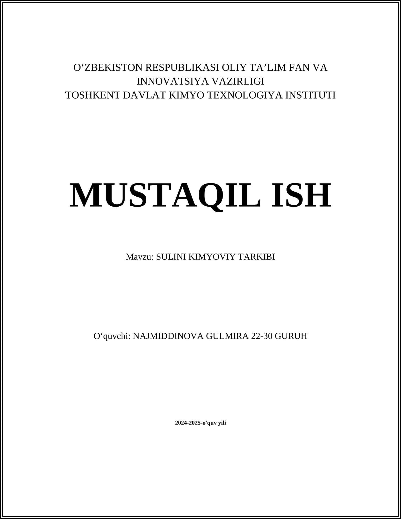 SULINI KIMYOVIY TARKIBI