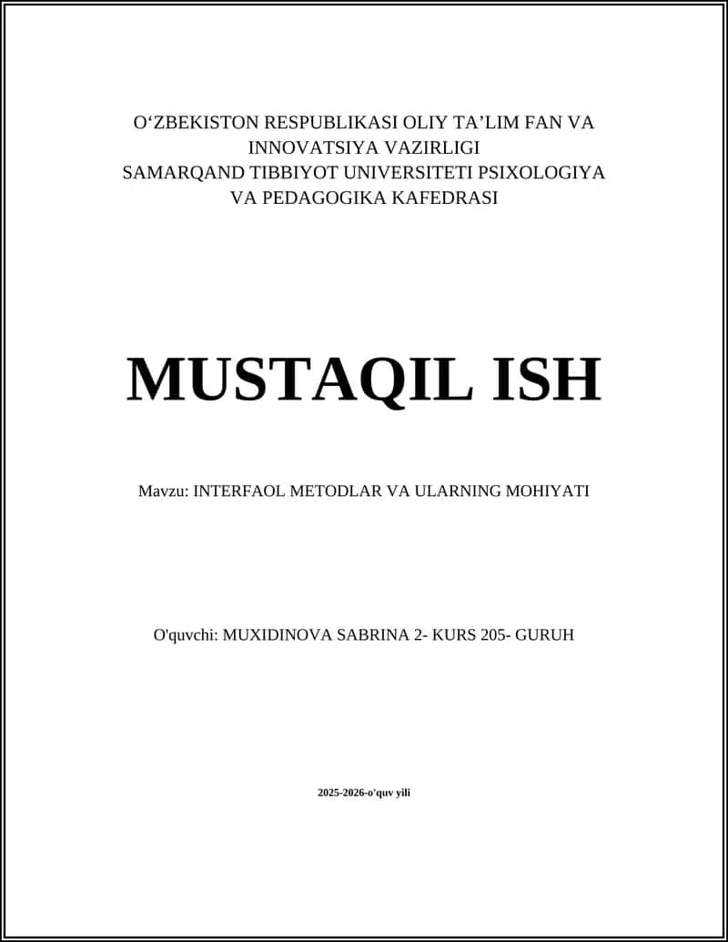 INTERFAOL METODLAR VA ULARNING MOHIYATI