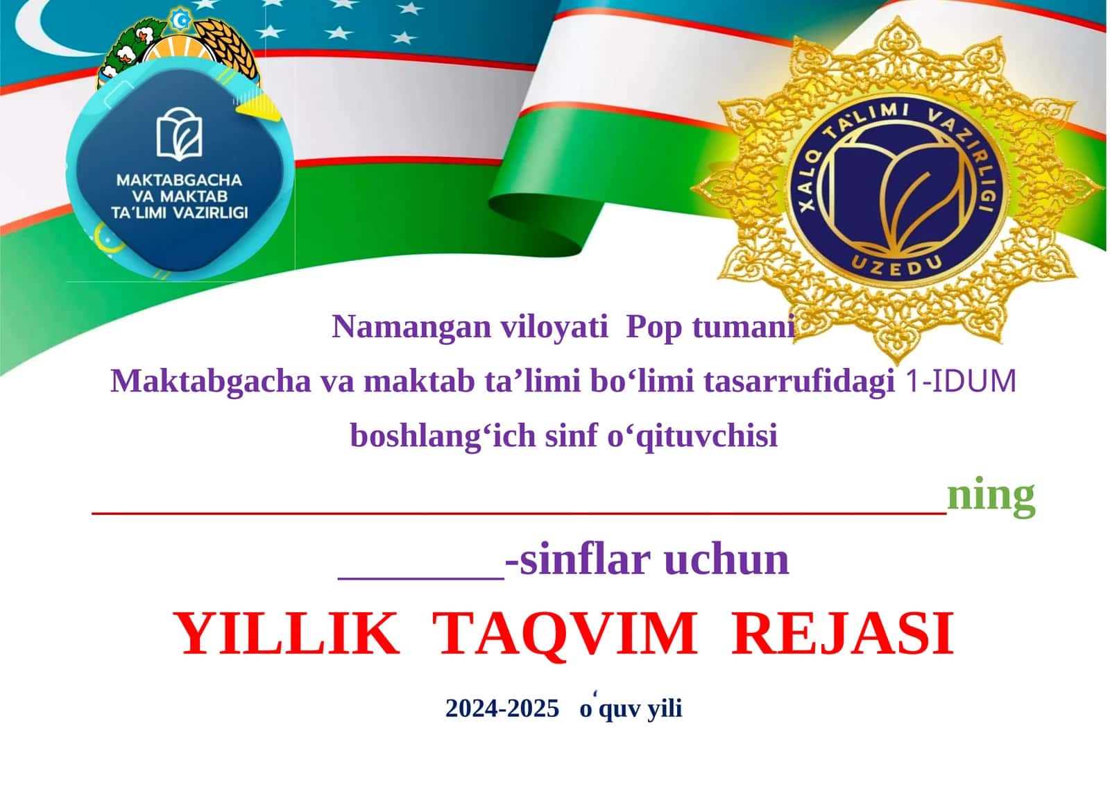 YILLIK TAQVIM REJASI 2024-2025 o----Image