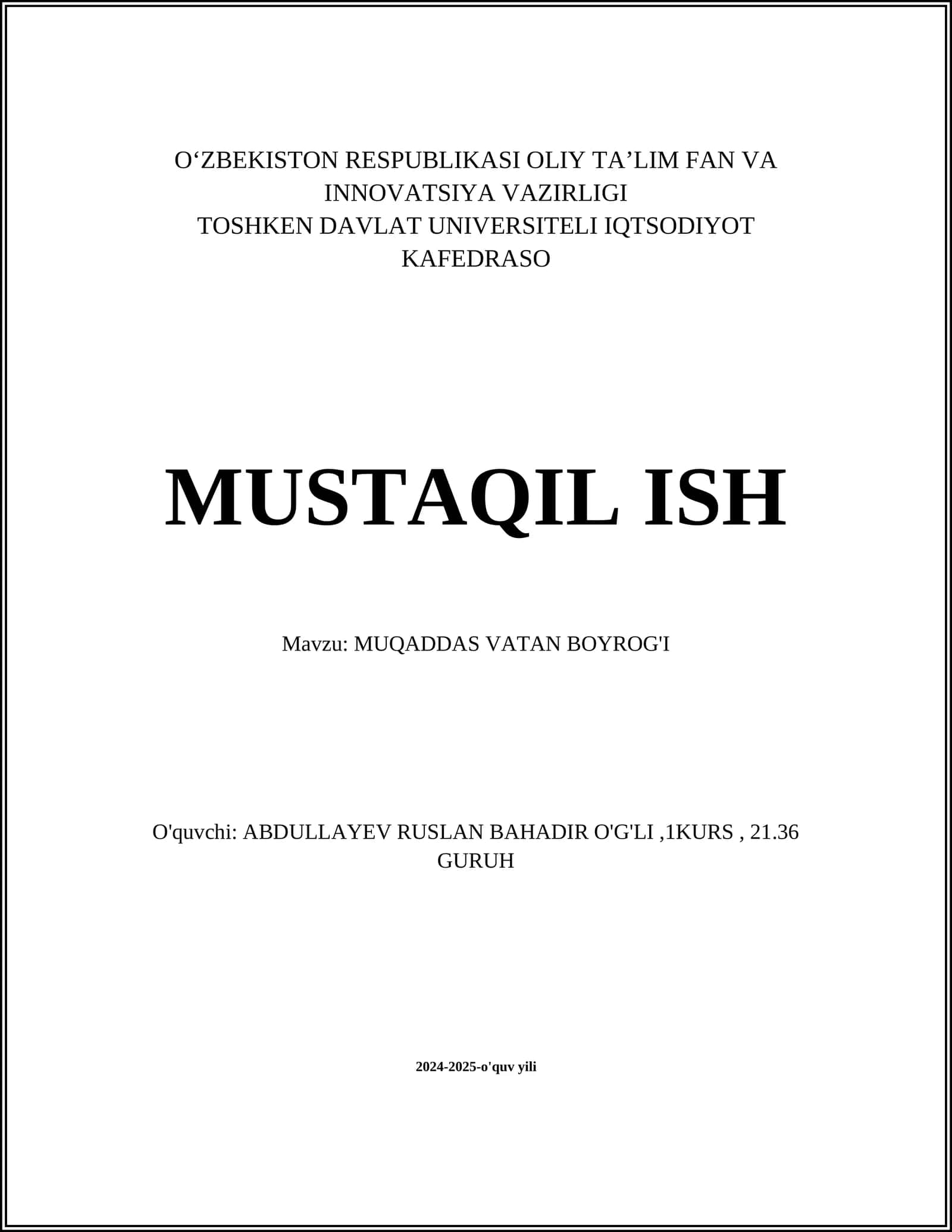 MUQADDAS VATAN BOYROG'I