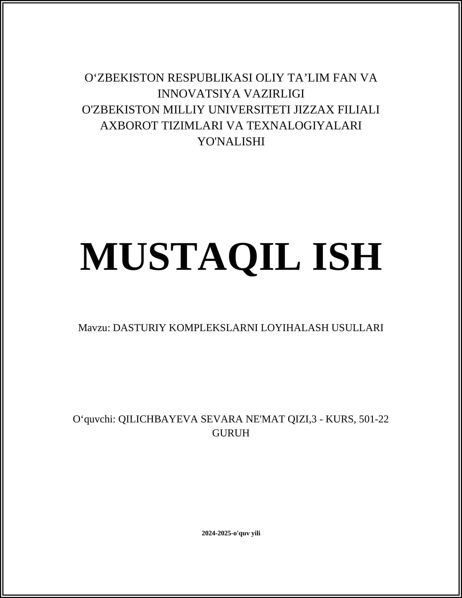 DASTURIY KOMPLEKSLARNI LOYIHALASH USULLARI
