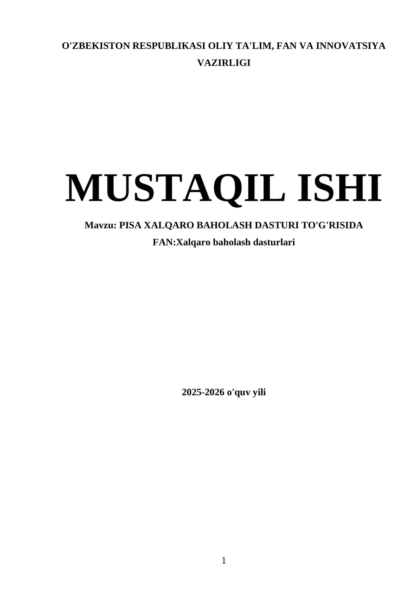 PISA XALQARO BAHOLASH DASTURI TO'G'RISIDA