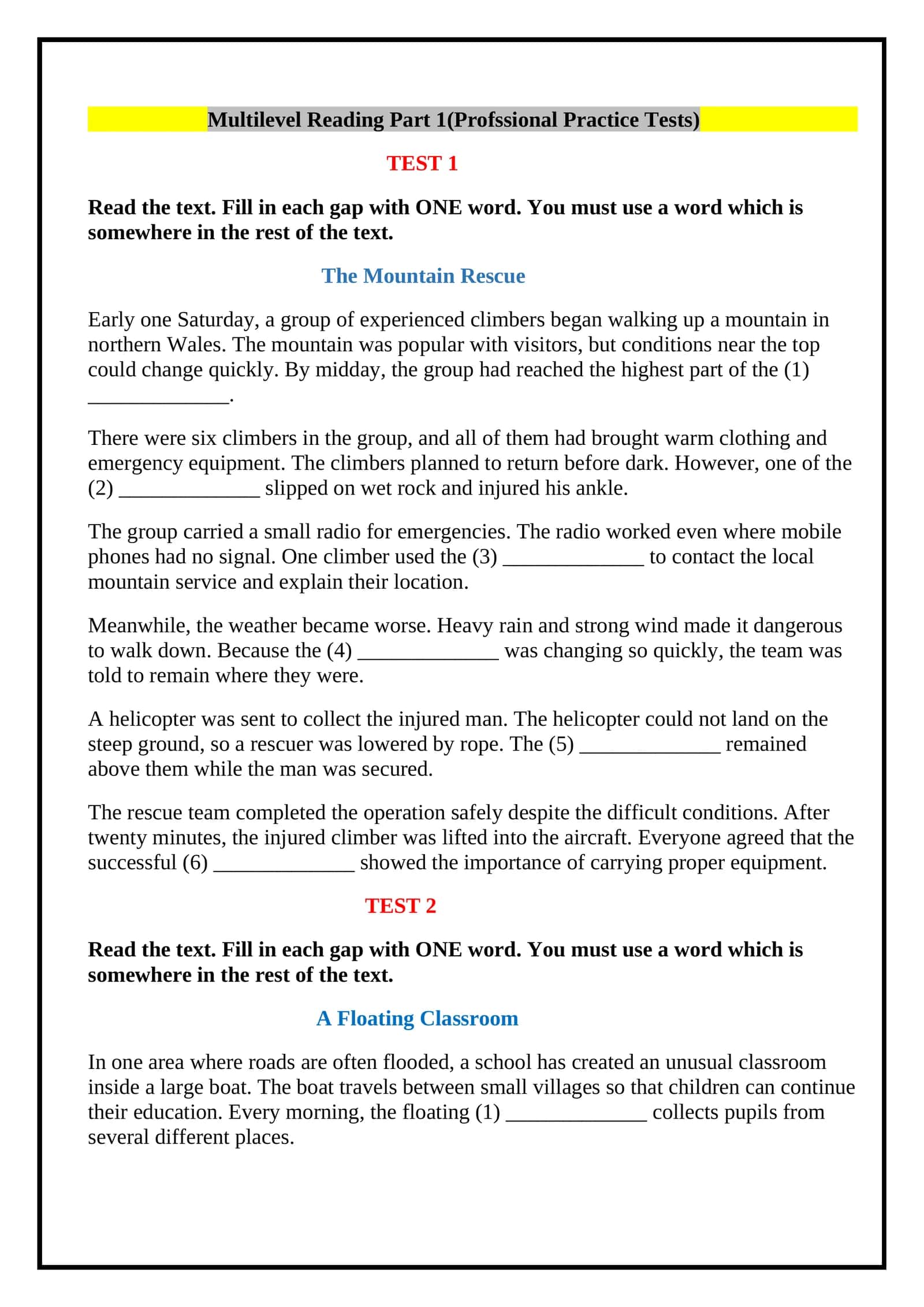 Multilevel Reading Part1 (Professional Practice Tests-30