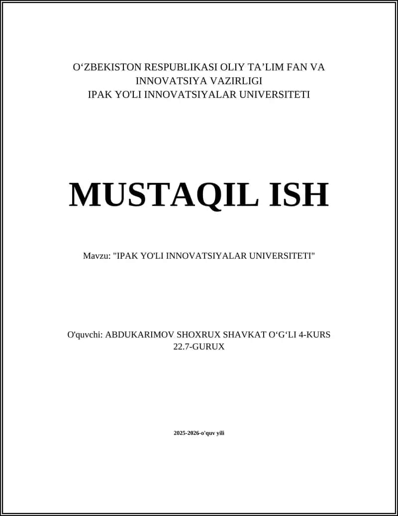 IPAK YO'LI INNOVATSIYALAR UNIVERSITETI