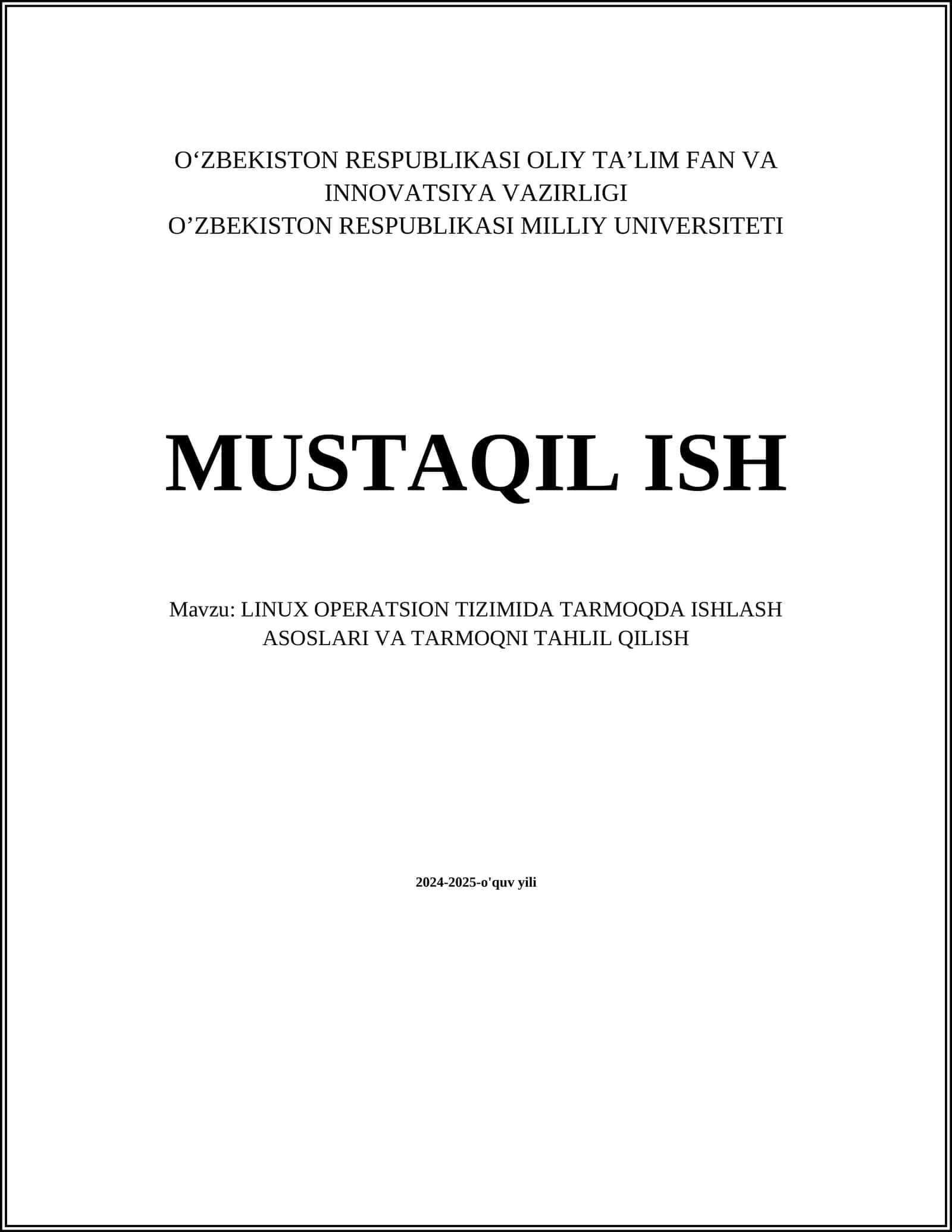 LINUX OPERATSION TIZIMIDA TARMOQDA ISHLASH ASOSLARI VA TARMOQNI TAHLIL QILISH