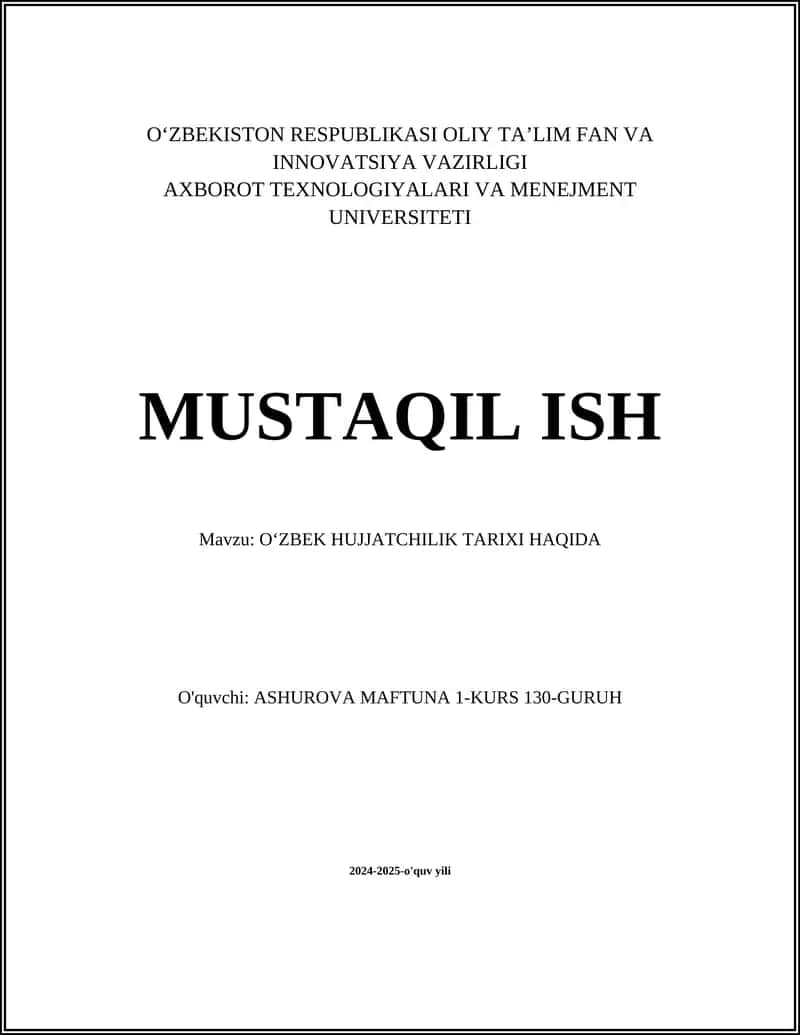 Oʻzbek Hujjatchilik Tarixi Haqida
