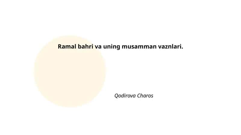 Ramal bahri va uning musamman vaznlari