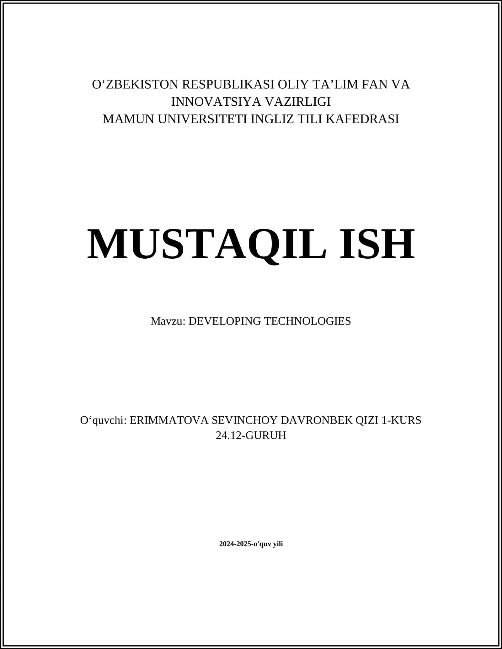 DEVELOPING TECHNOLOGIES