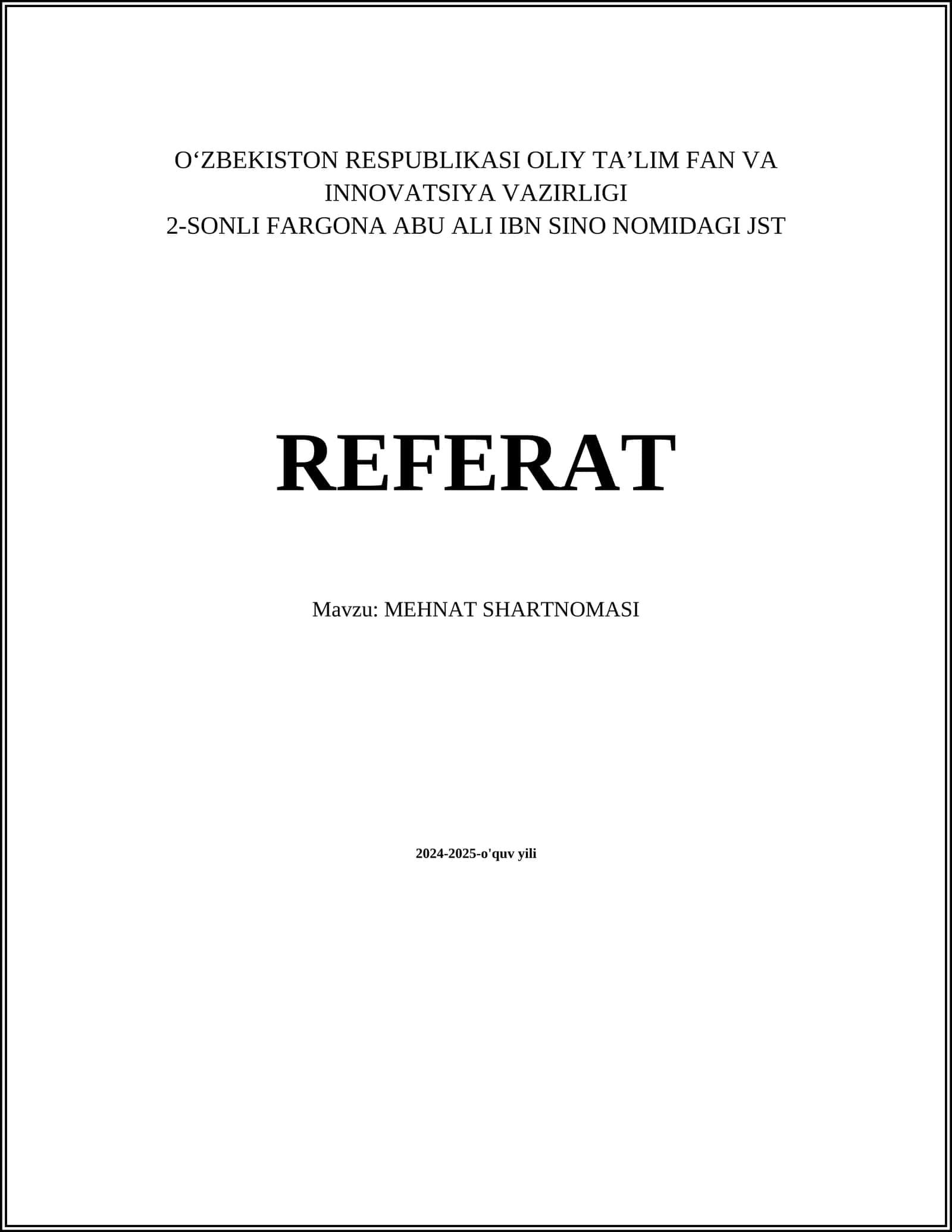 REFERAT: MEHNAT SHARTNOMASI