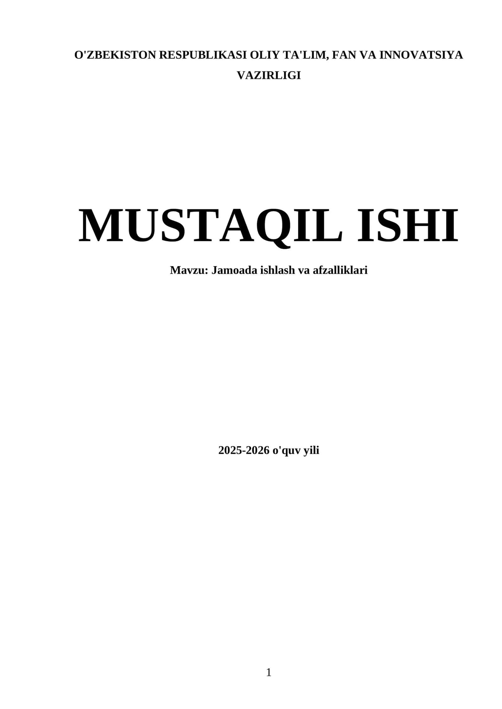Jamoada ishlash va afzalliklari