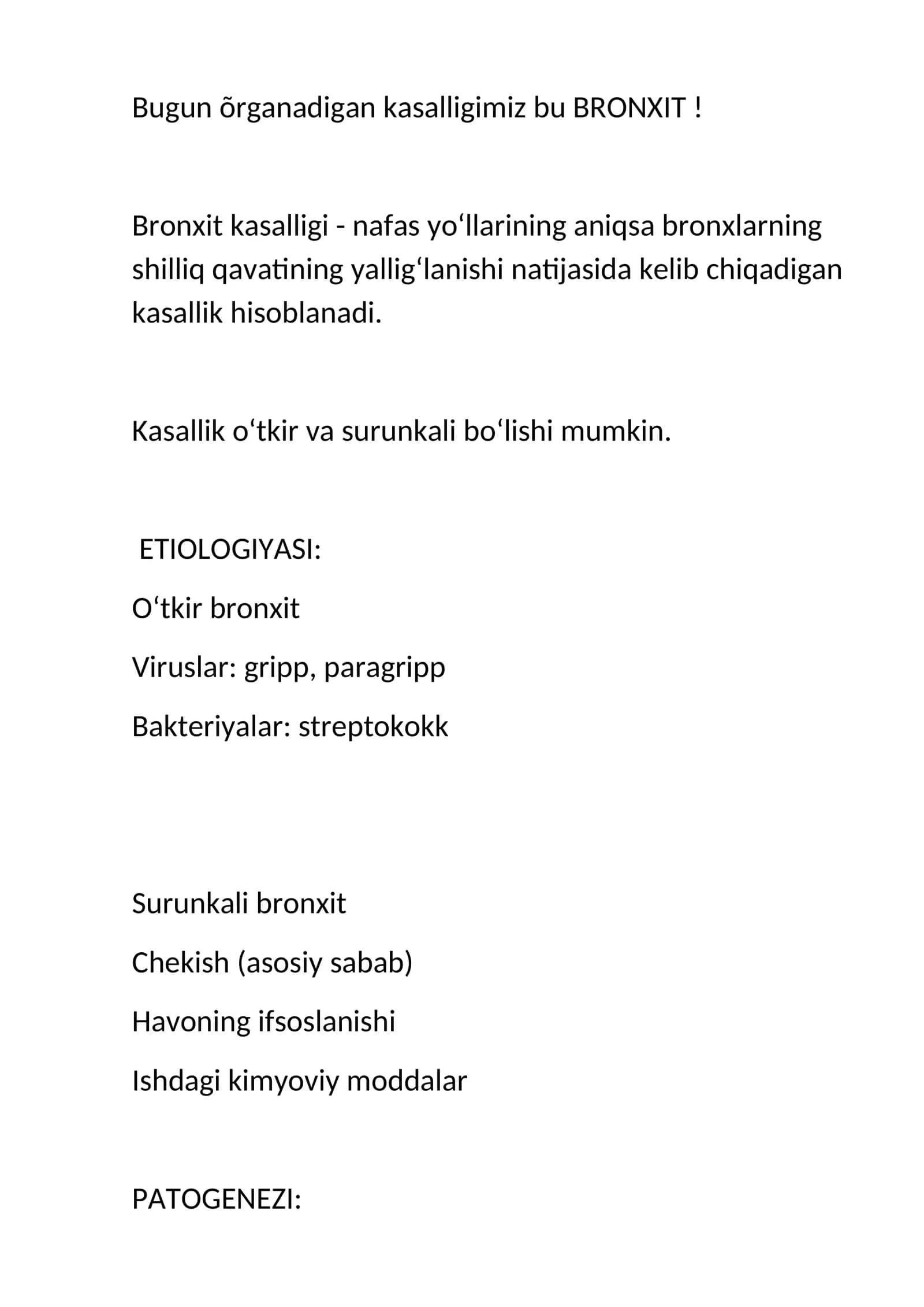 BRONXIT kasalligi