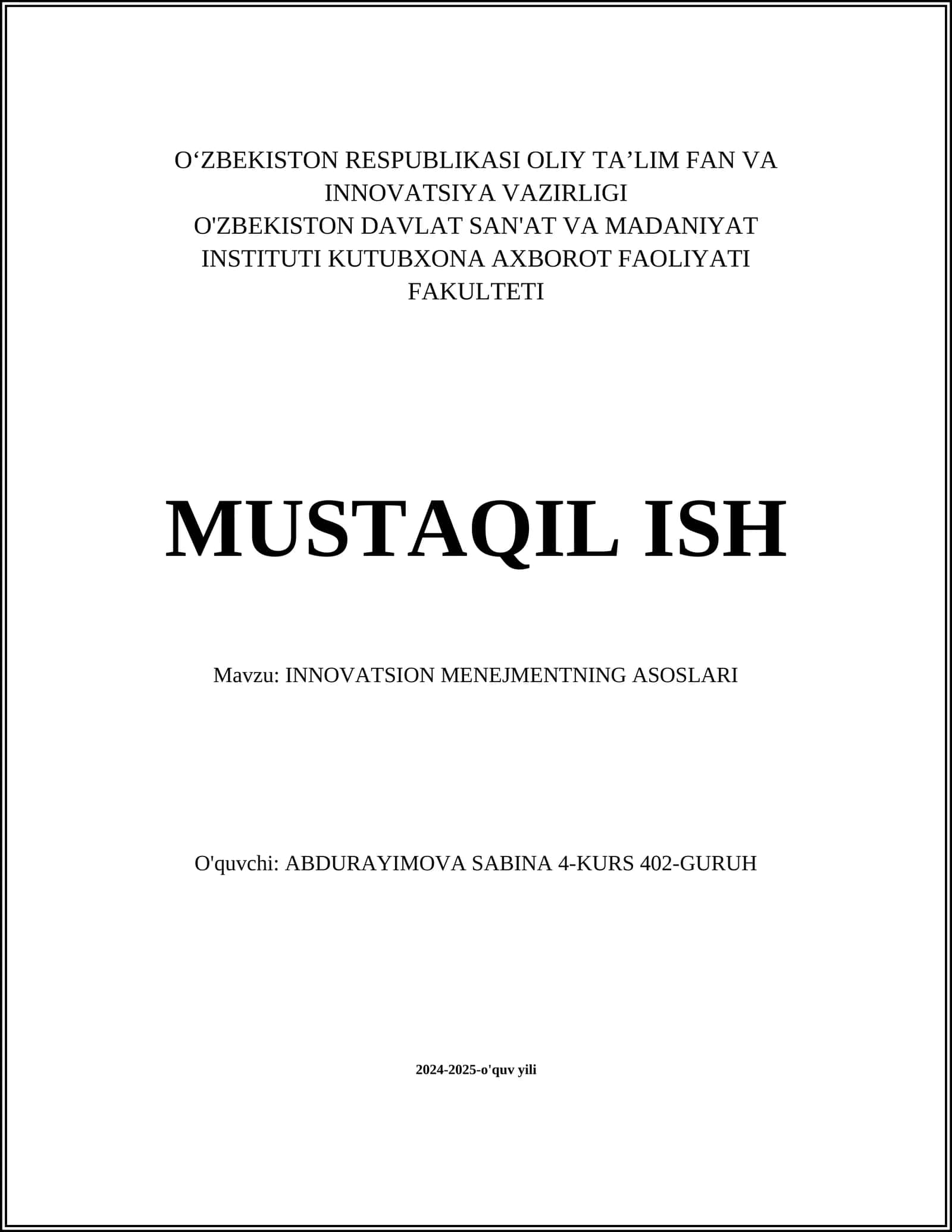 INNOVATSION MENEJMENTNING ASOSLARI