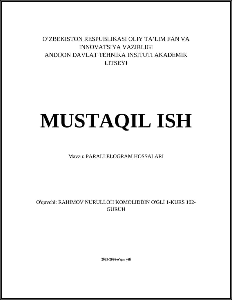 PARALLELOGRAM HOSSALARI