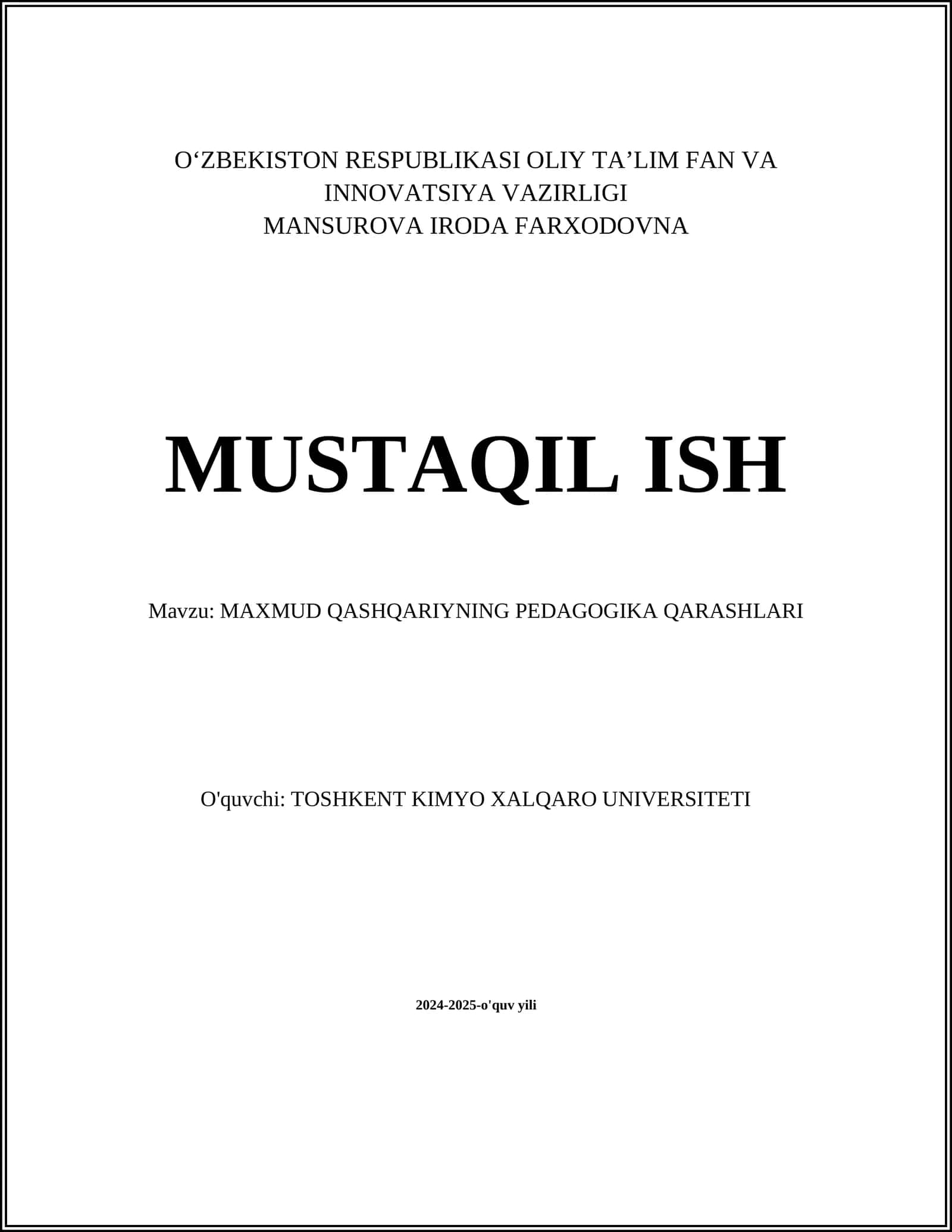 MAXMUD QASHQARIYNING PEDAGOGIKA QARASHLARI
