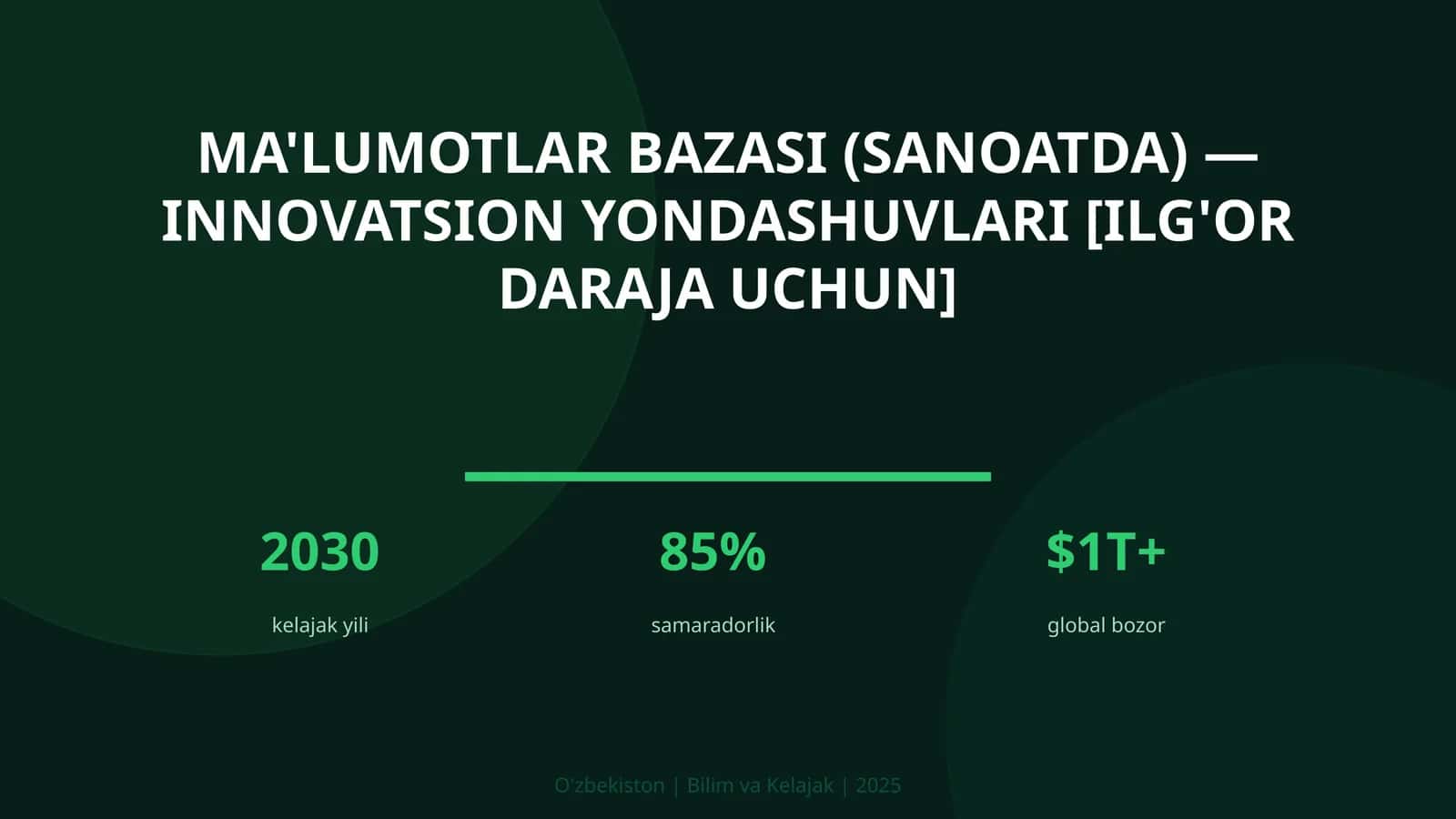 Ma'lumotlar bazasi (sanoatda) — innovatsion yondashuvlari [ilg'or daraja uchun]