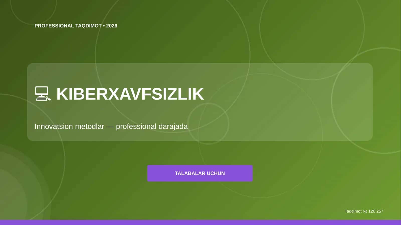 Kiberxavfsizlik: innovatsion metodlar (professional darajada) [talabalar uchun]