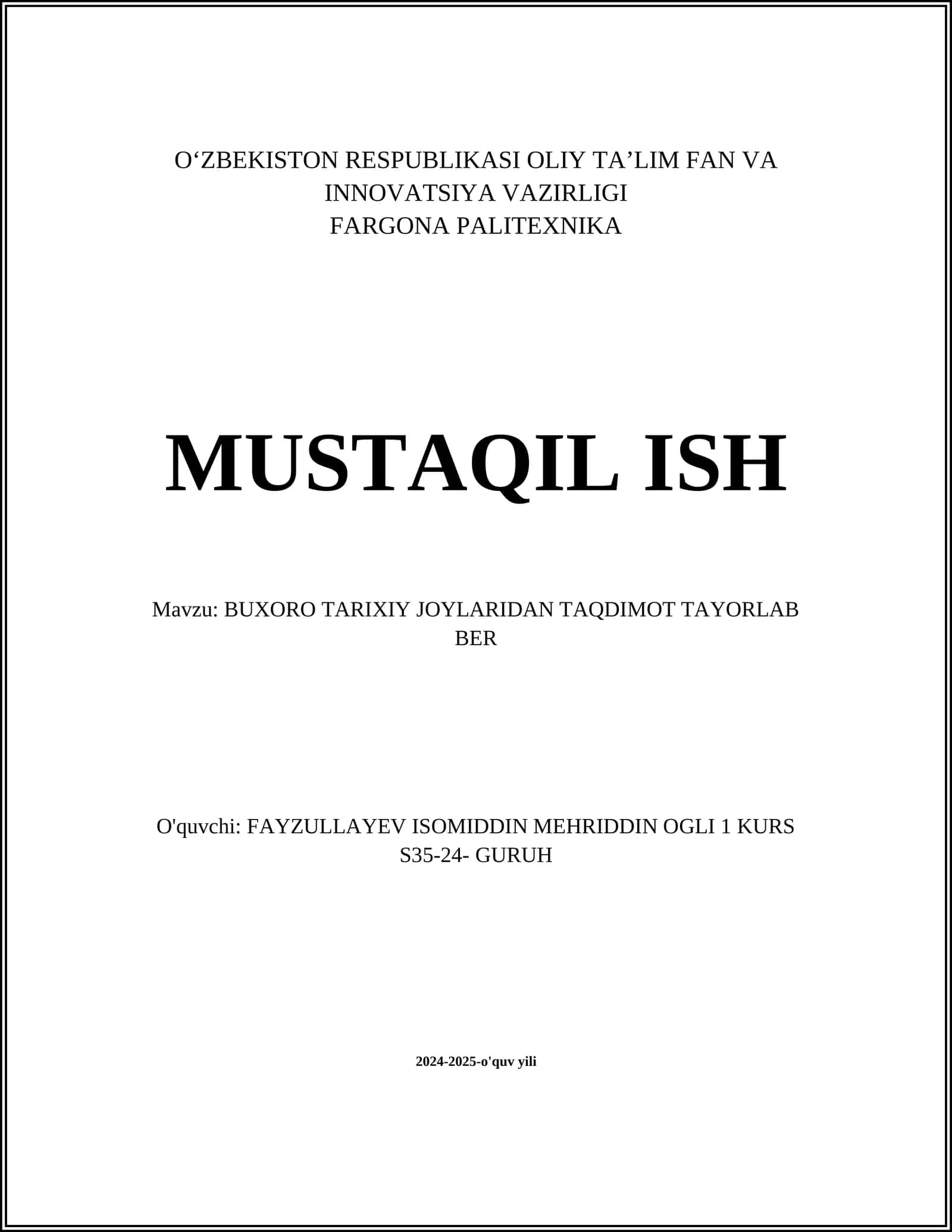 BUXORO TARIXIY JOYLARIDAN TAQDIMOT