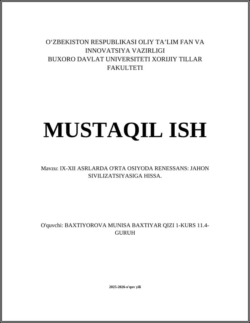 IX-XII ASRLARDA O'RTA OSIYODA RENESSANS