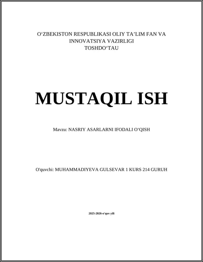 NASRIY ASARLARNI IFODALI OʻQISH