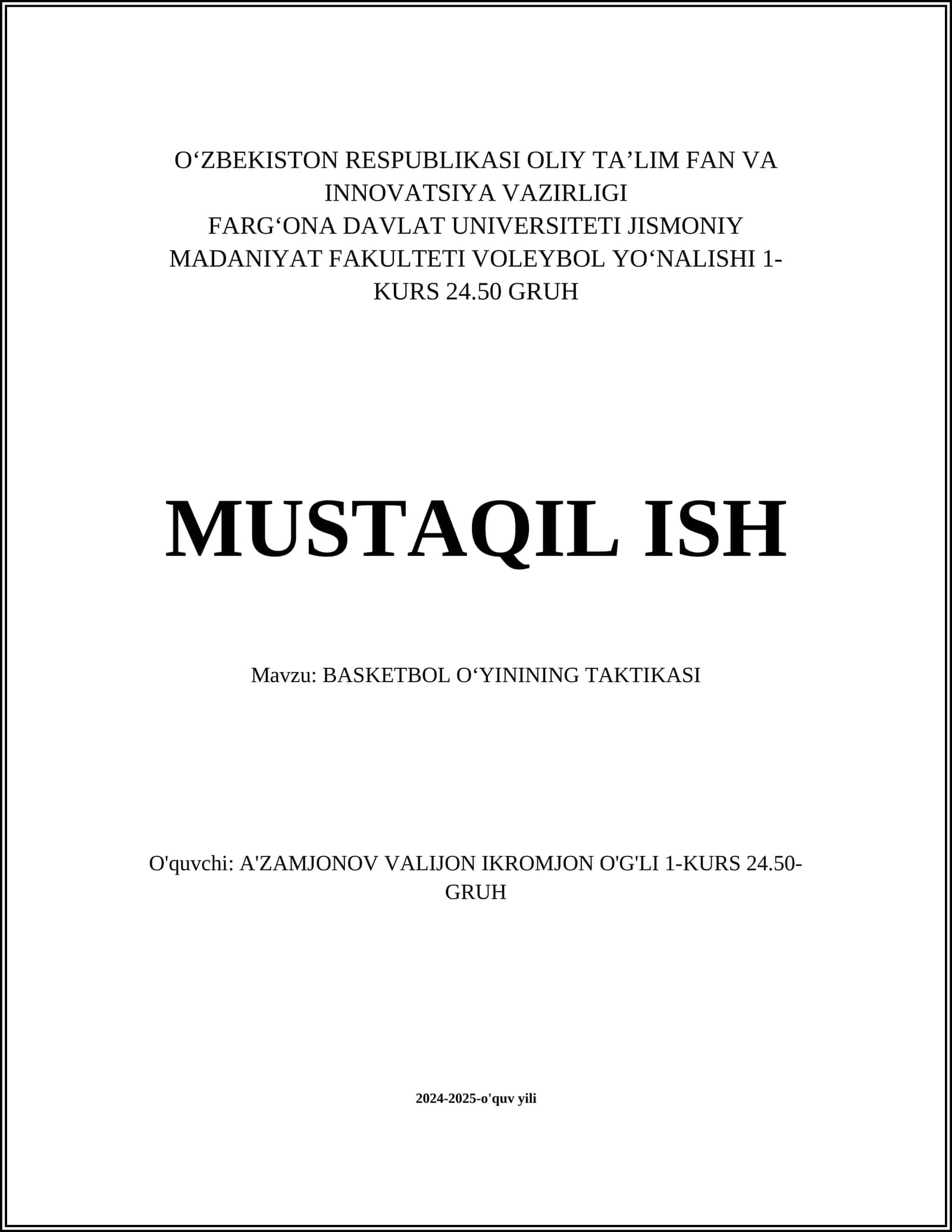 BASKETBOL OʻYININING TAKTIKASI