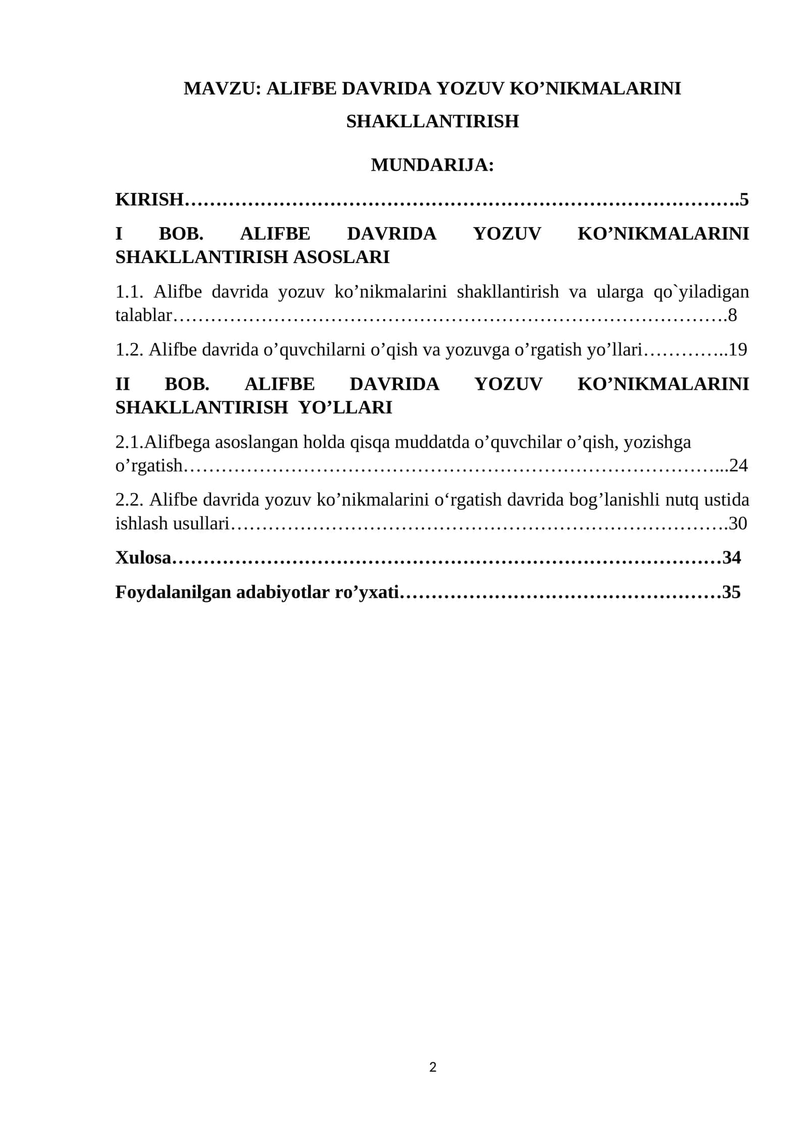 ALIFBE DAVRIDA YOZUV KO’NIKMALARINI SHAKLLANTIRISH