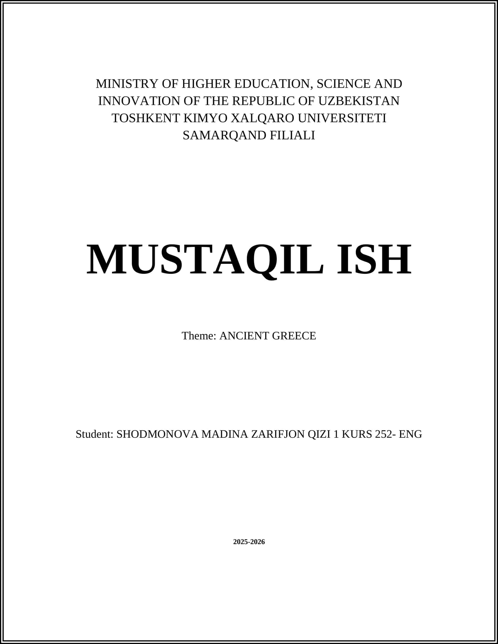 MUSTAQIL ISH - ANCIENT GREECE