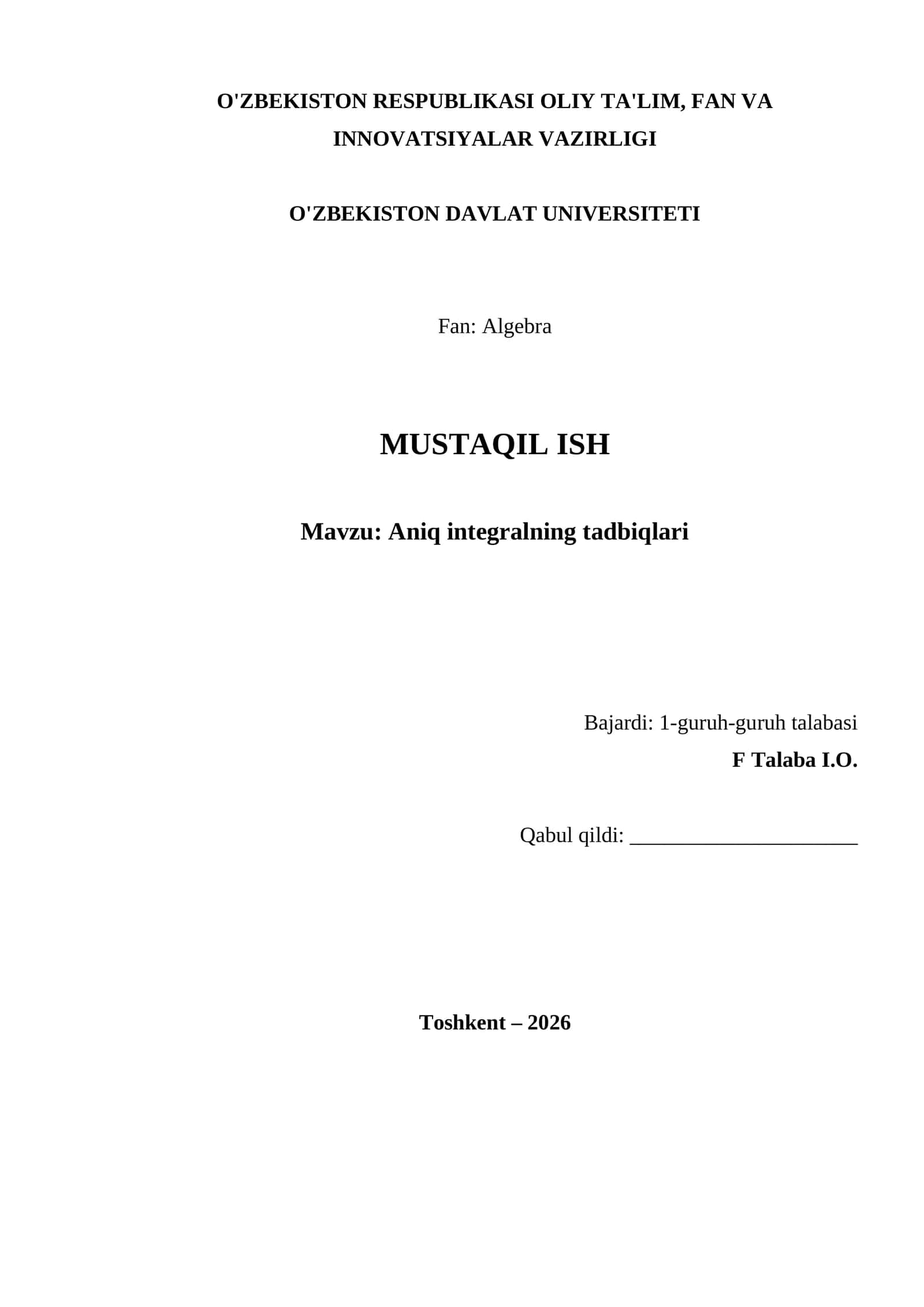 Aniq integralning tadbiqlari