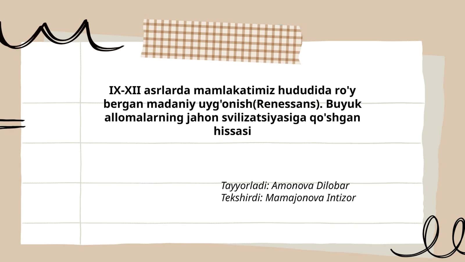 IX-XII asrlarda mamlakatimiz hududida ro'y bergan madaniy uyg'onish(Renessans)