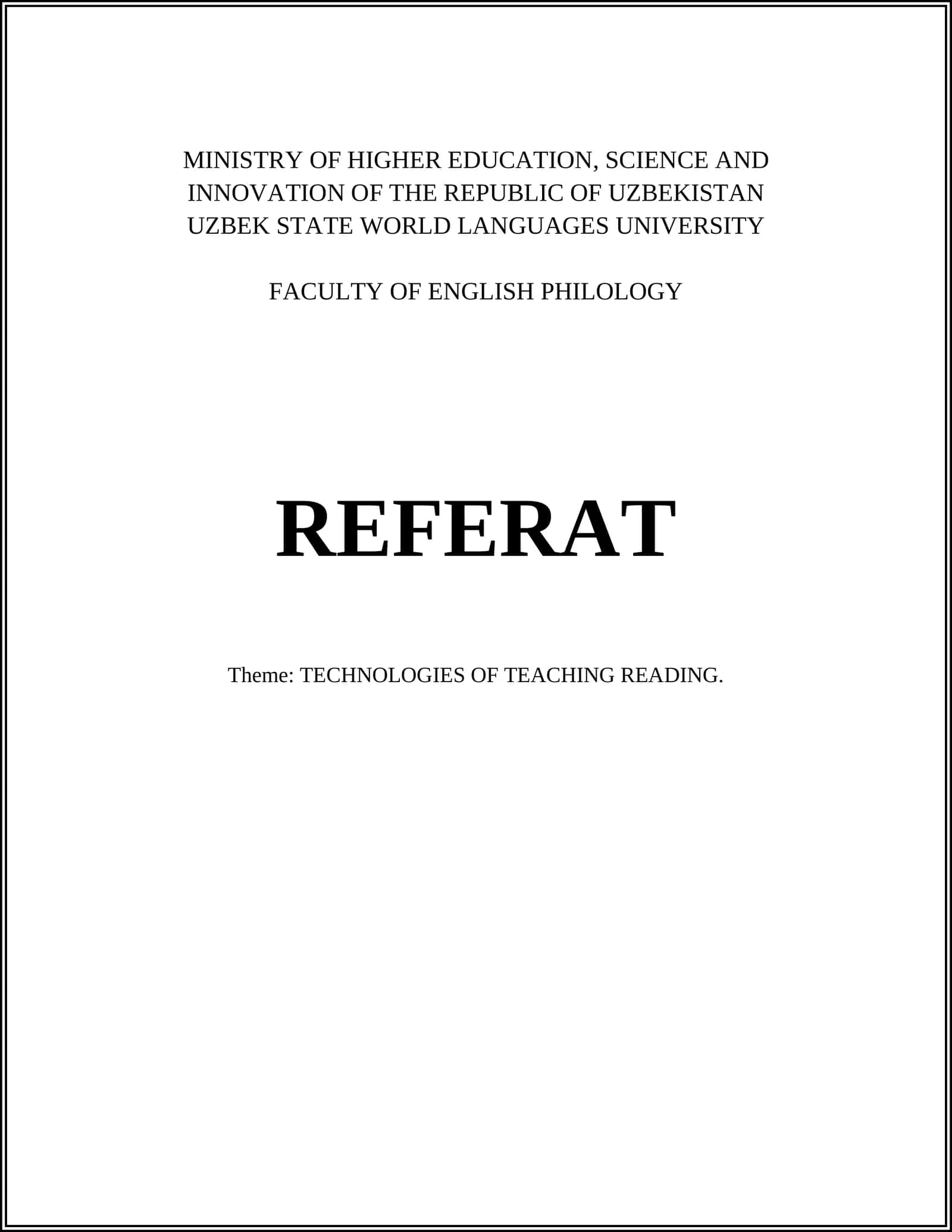 TECHNOLOGIES OF TEACHING READING
