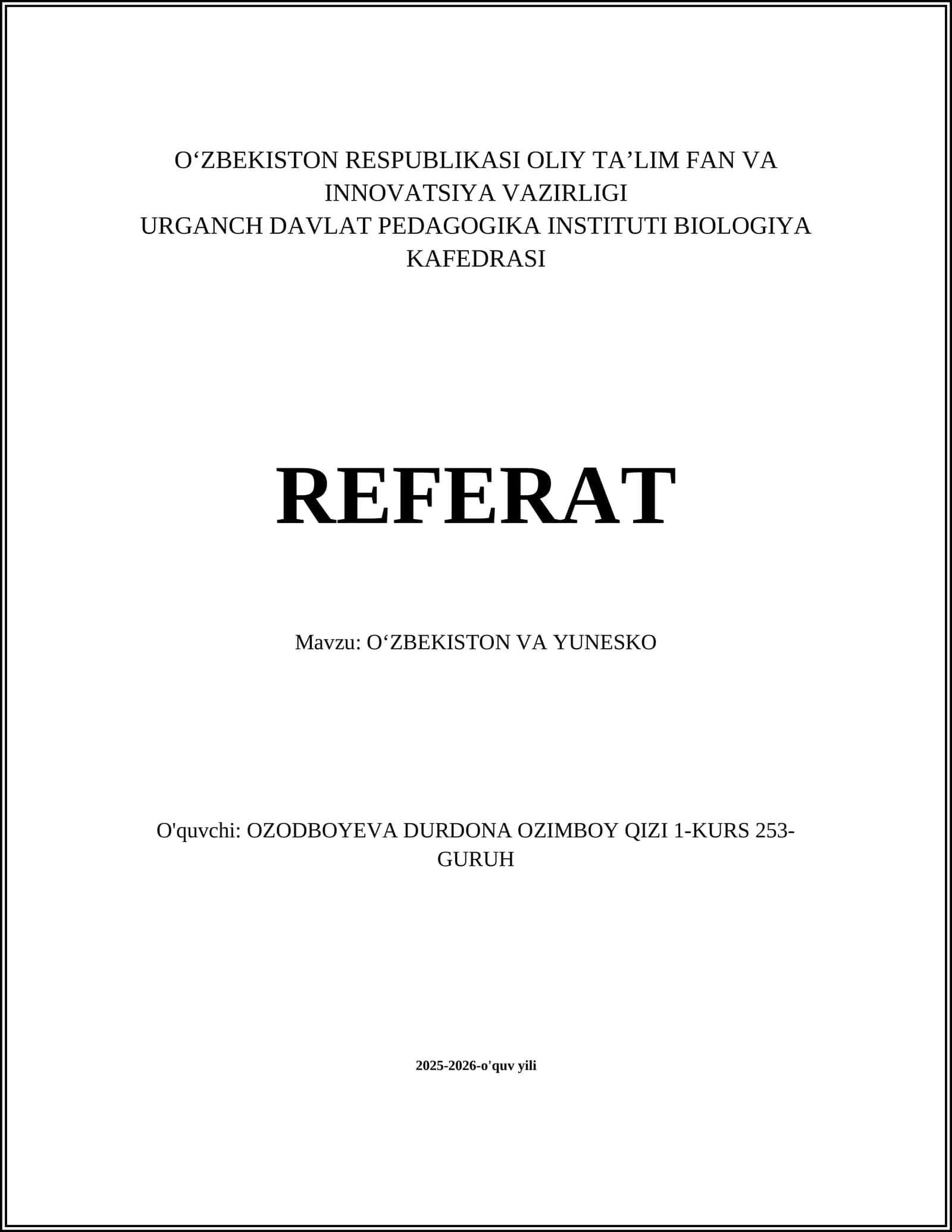 OʻZBEKISTON VA YUNESKO