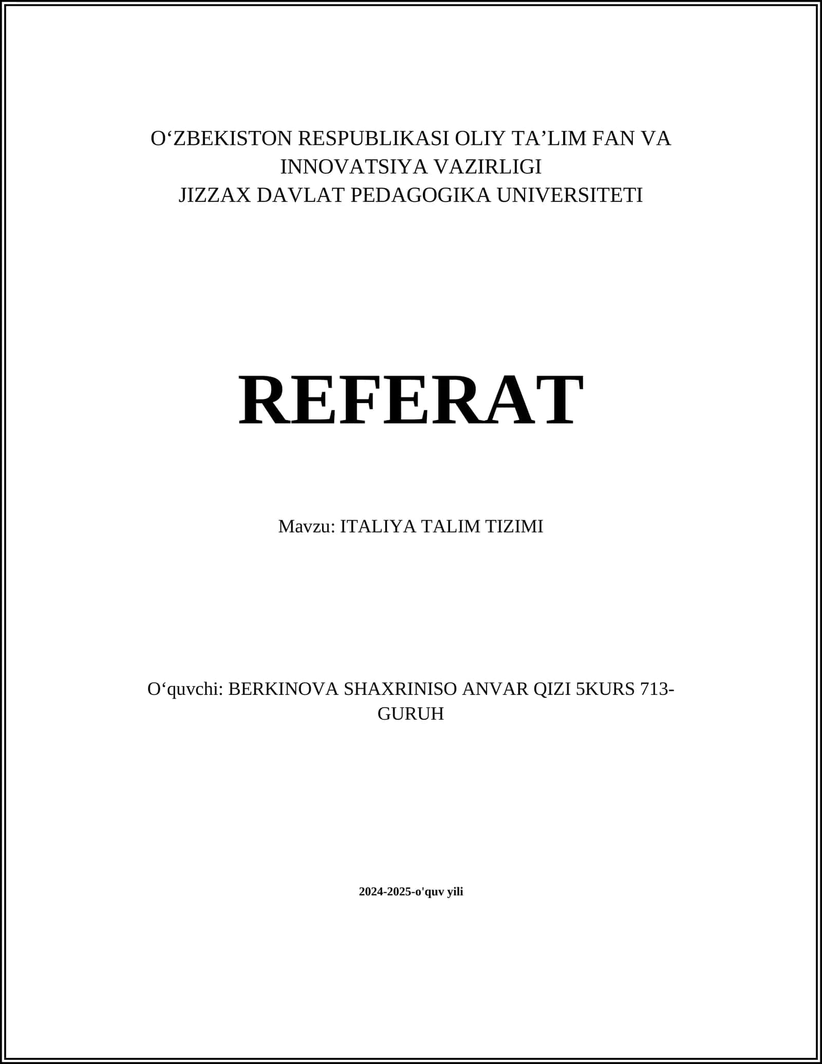 ITALIYA TALIM TIZIMI