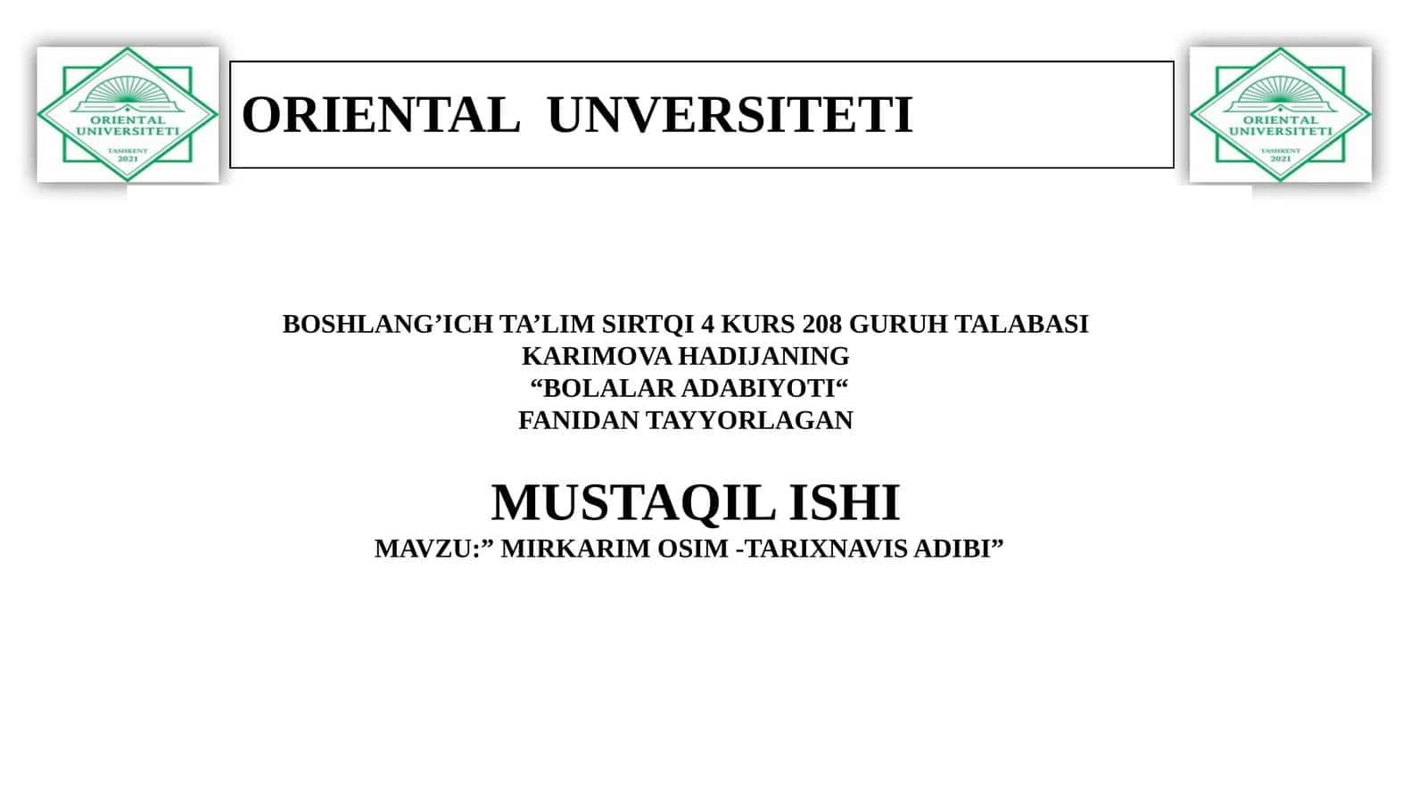 MIRKARIM OSIM -TARIXNAVIS ADIBI