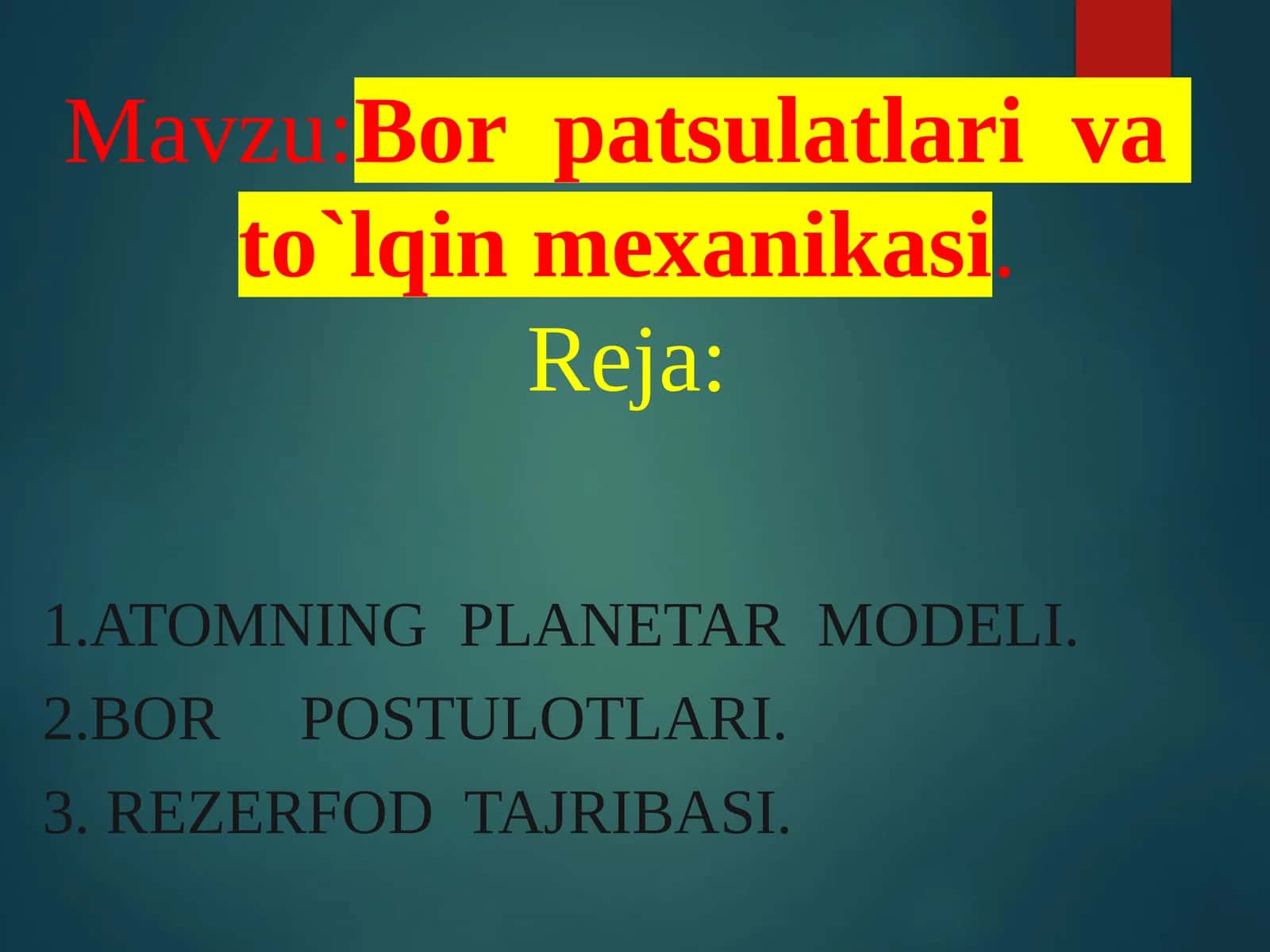Bor patsulatlari va to`lqin mexanikasi.