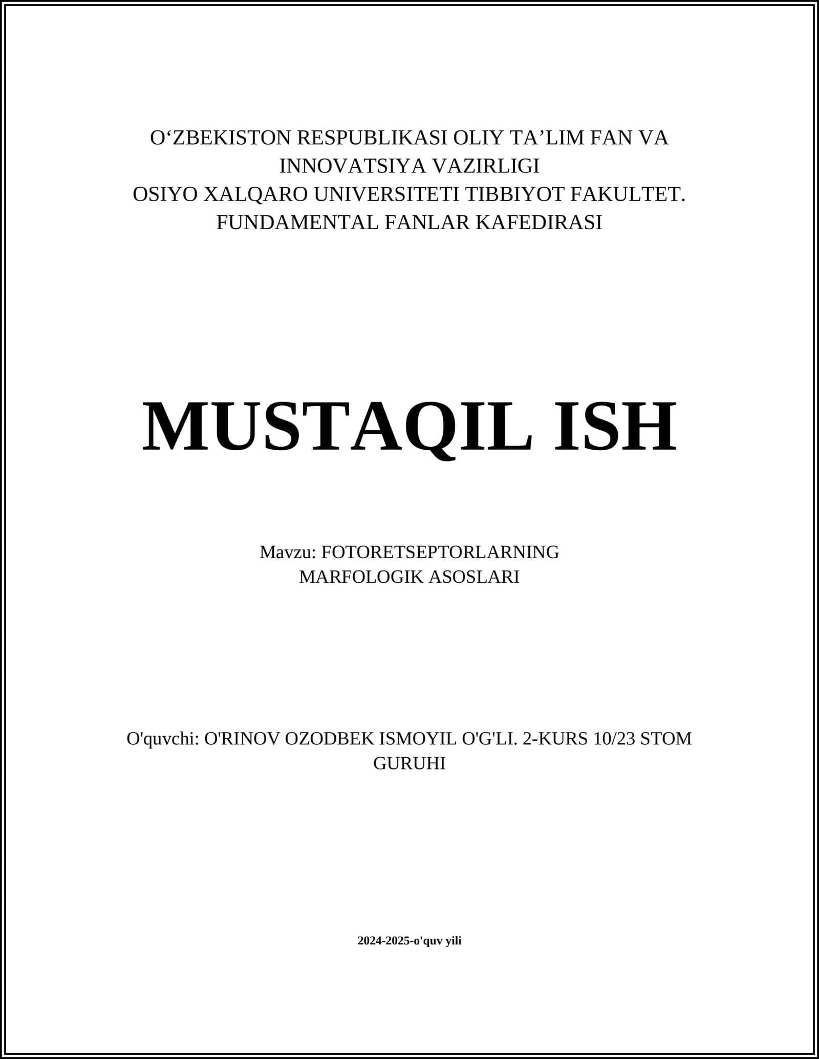 FOTORETSEPTORLARNING MARFOLOGIK ASOSLARI