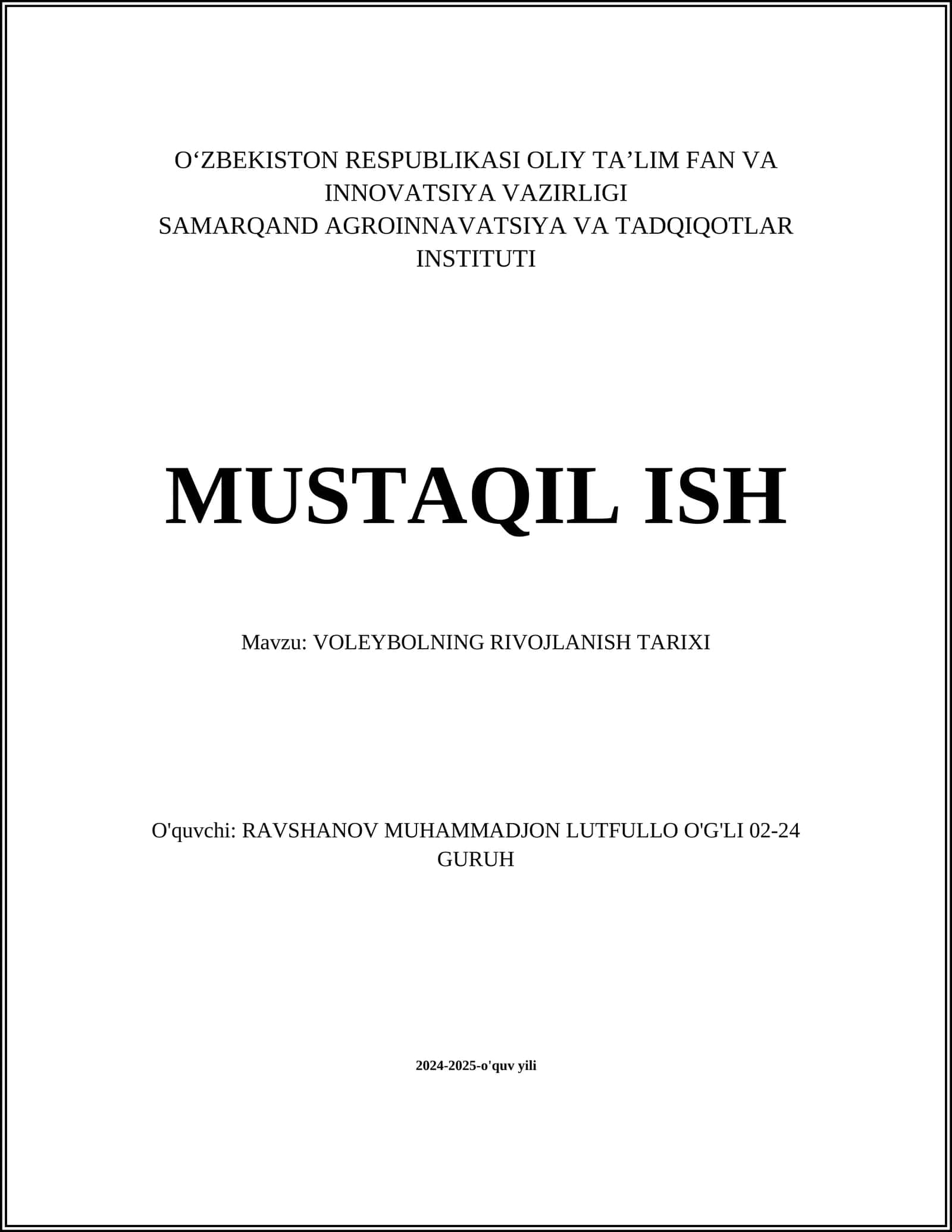 VOLEYBOLNING RIVOJLANISH TARIXI
