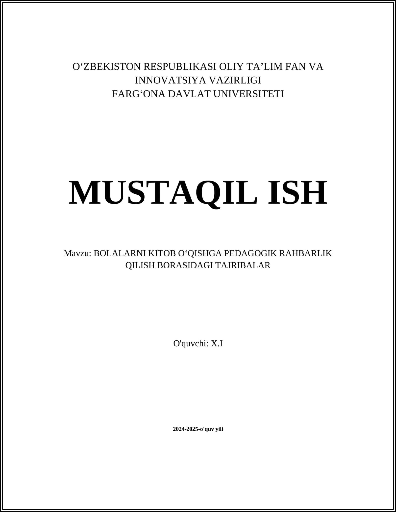 BOLALARNI KITOB OʻQISHGA PEDAGOGIK RAHBARLIK QILISH BORASIDAGI TAJRIBALAR