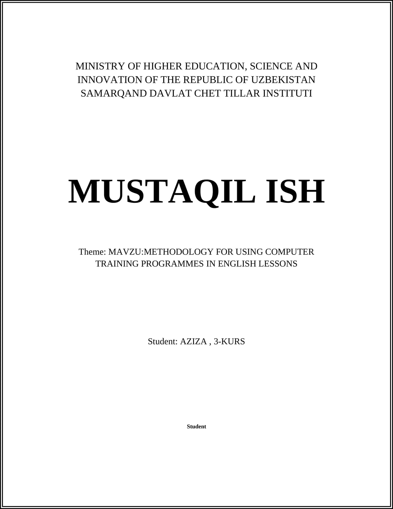 METHODOLOGY FOR USING COMPUTER TRAINING PROGRAMMES IN ENGLISH LESSONS