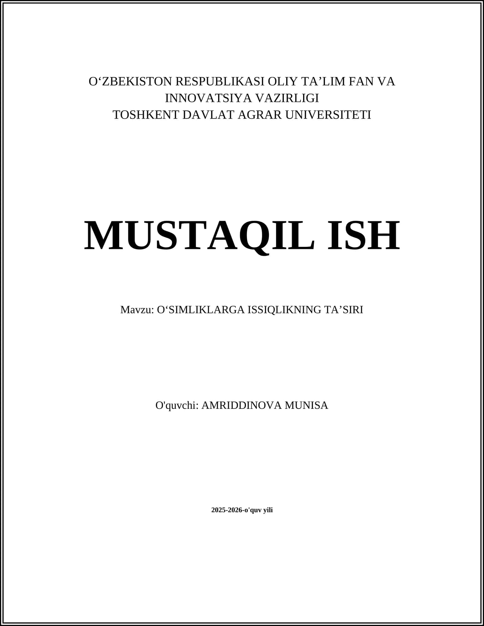 OʻSIMLIKLARGA ISSIQLIKNING TAʼSIRI