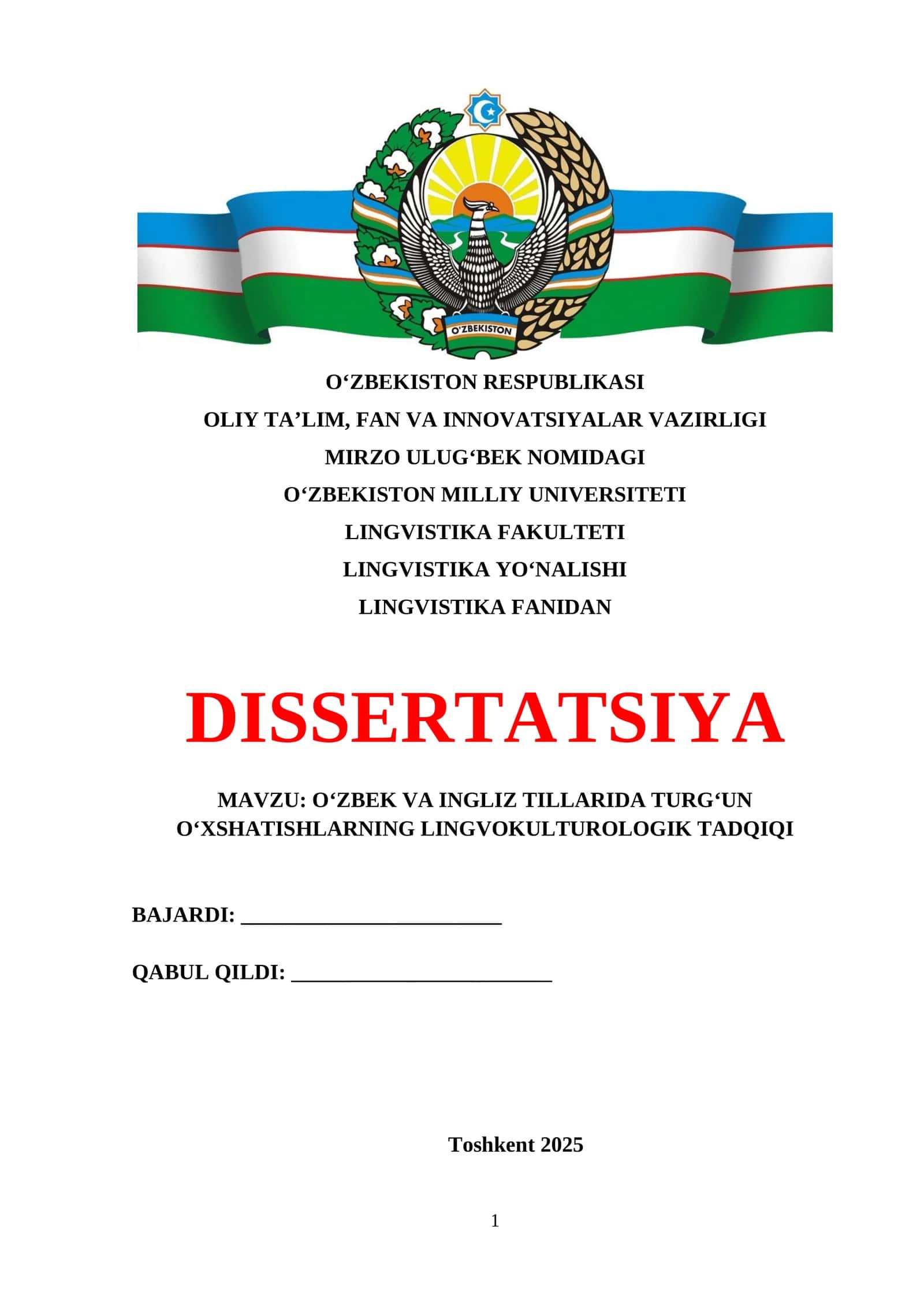 O‘ZBEK VA INGLIZ TILLARIDA TURG‘UN O‘XSHATISHLARNING LINGVOKULTUROLOGIK TADQIQI