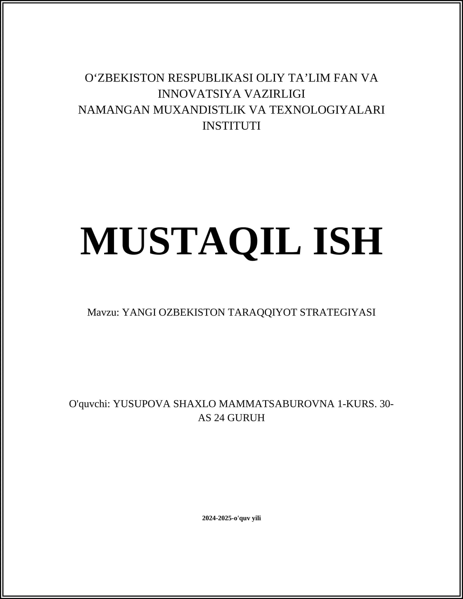 YANGI OZBEKISTON TARAQQIYOT STRATEGIYASI