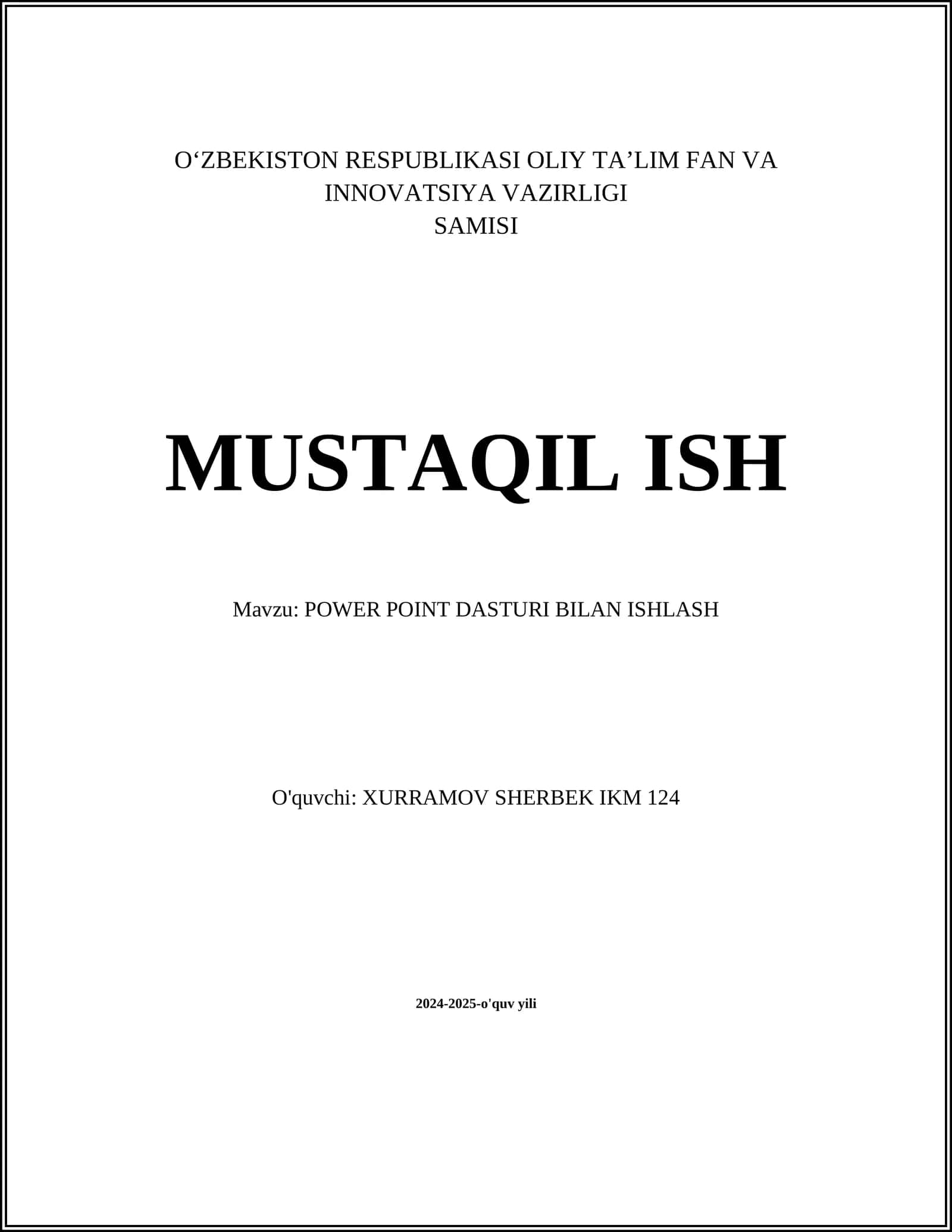 POWER POINT DASTURI BILAN ISHLASH