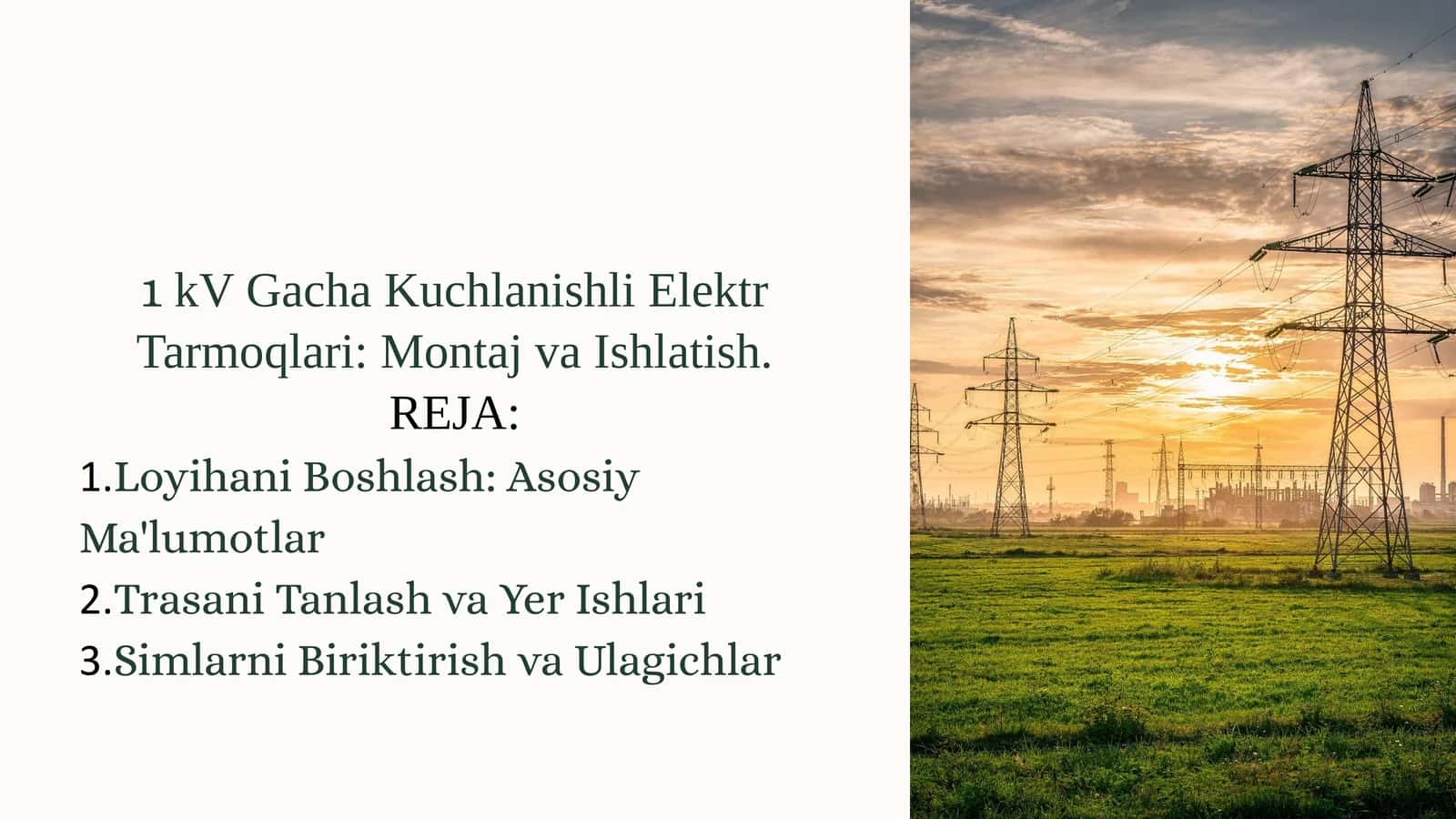 1kV Gacha Kuchlanishli Elektr Tarmoqlari: Montaj va Ishlatish