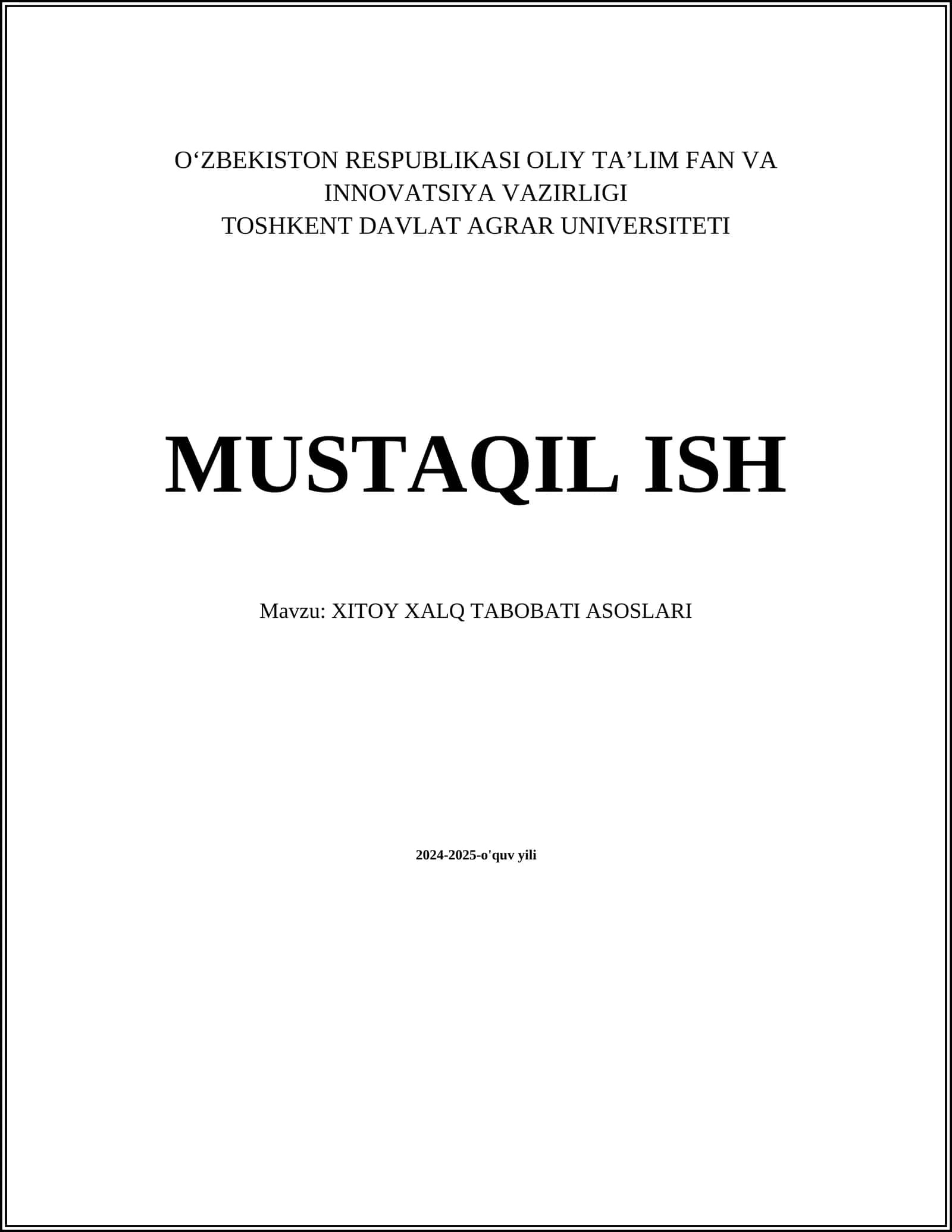 XITOY XALQ TABOBATI ASOSLARI