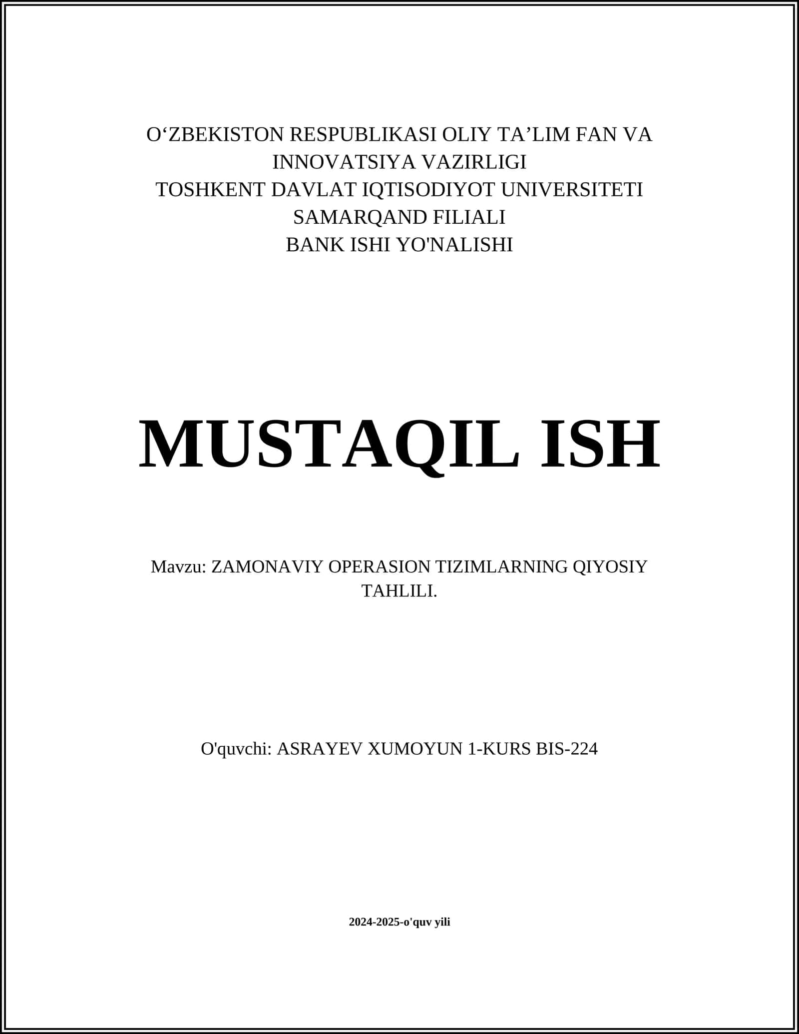 ZAMONAVIY OPERASION TIZIMLARNING QIYOSIY TAHLILI