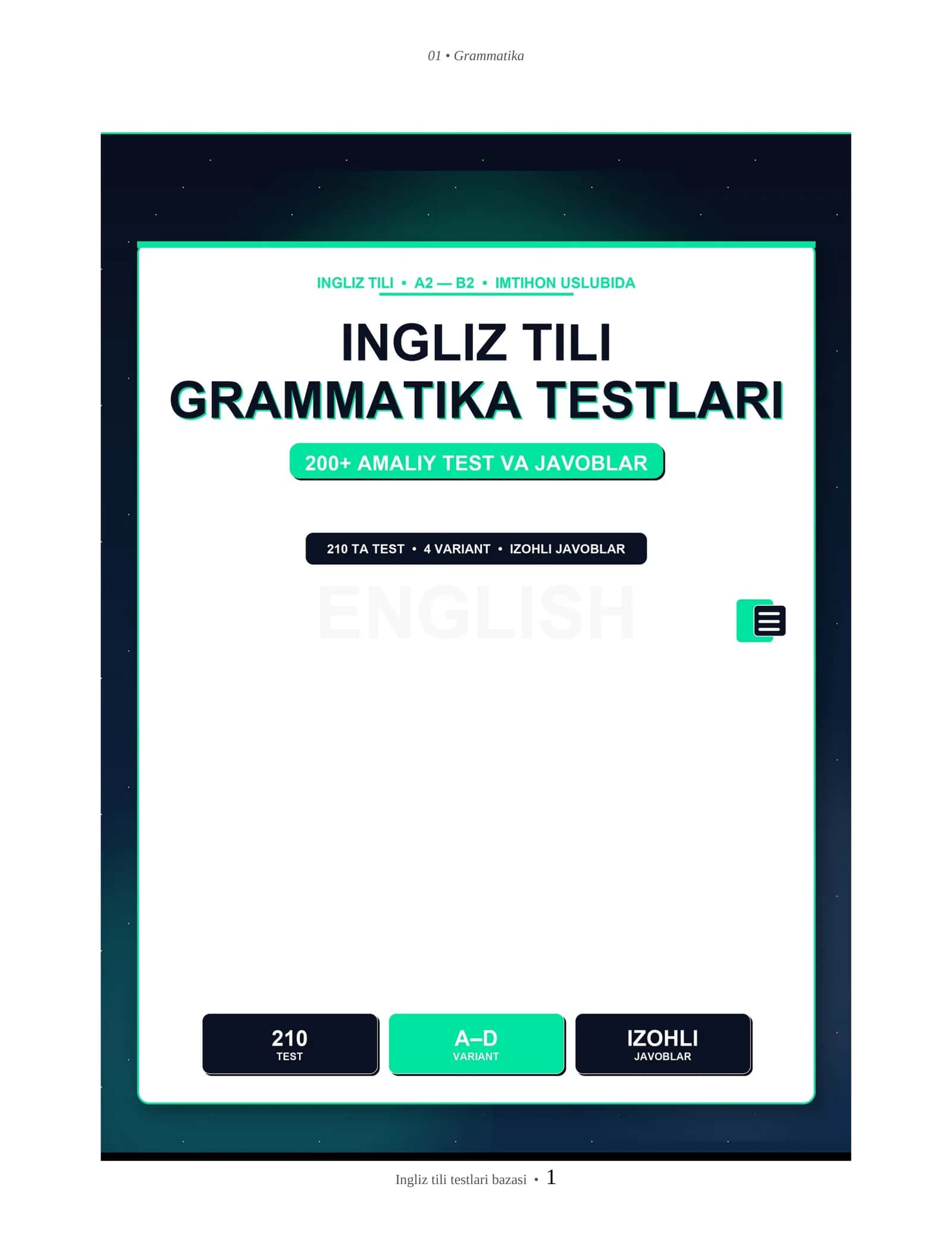 INGLIZ TILI TESTLARI BAZASI