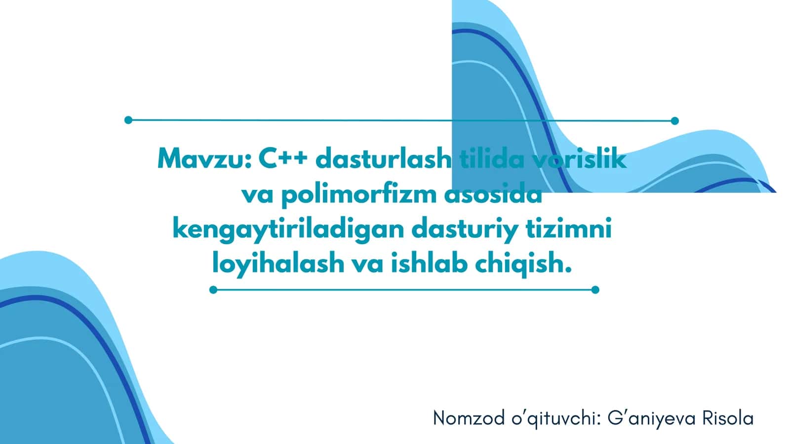 C++ dasturlash tilida vorislik va polimorfizm asosida kengaytiriladigan dasturiy tizimni loyihalash va ishlab chiqish
