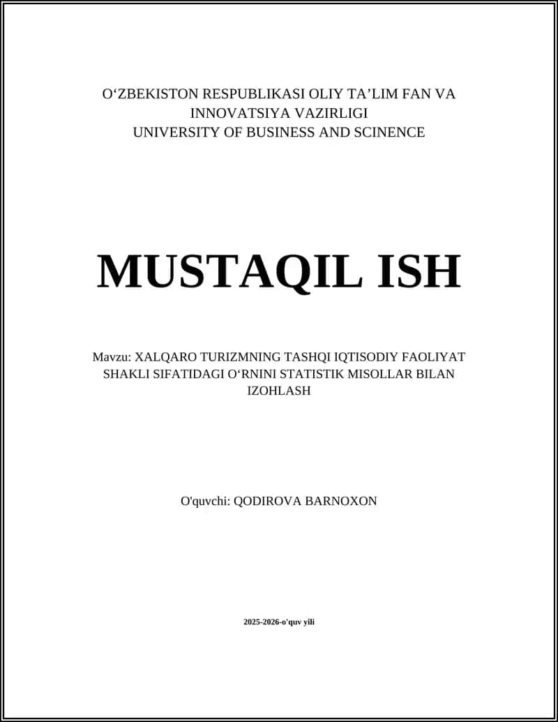Xalqaro Turizmning Tashqi Iqtisodiy Faoliyat Shakli