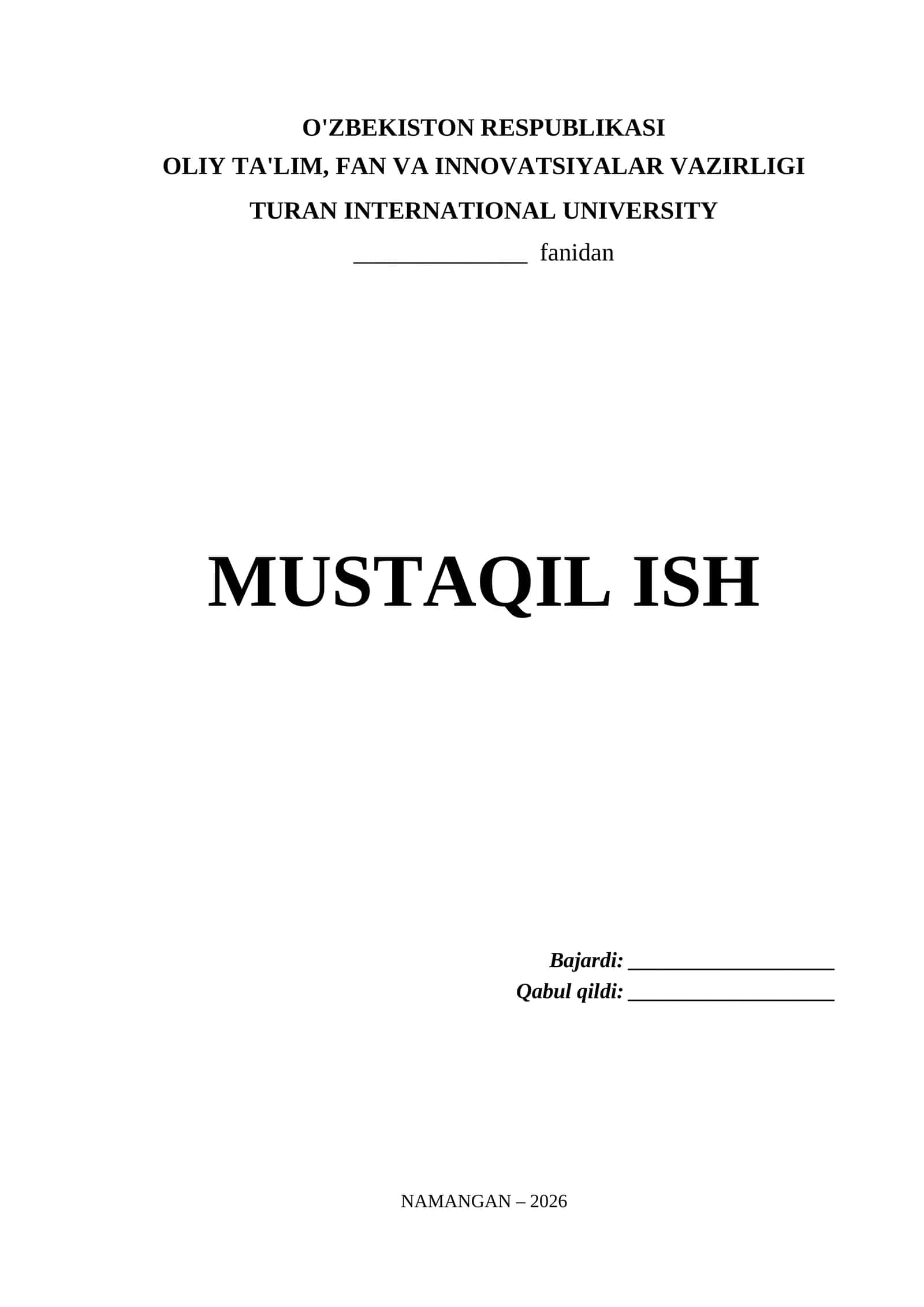Turan International University Mustaqil Ish Titul Varaq (.docx)